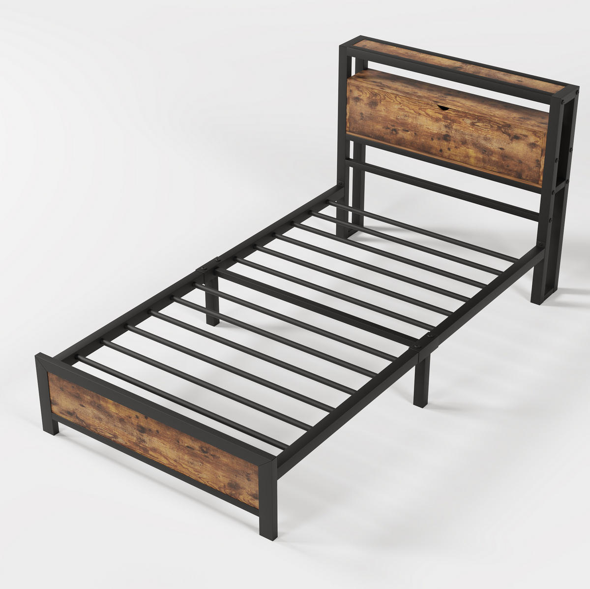 METALLBETT 90/200 cm Natur aus Metall und Holz mit Stauraum-Kopfteil - Naturfarben, Metall (90/200cm) - OKMYHOME