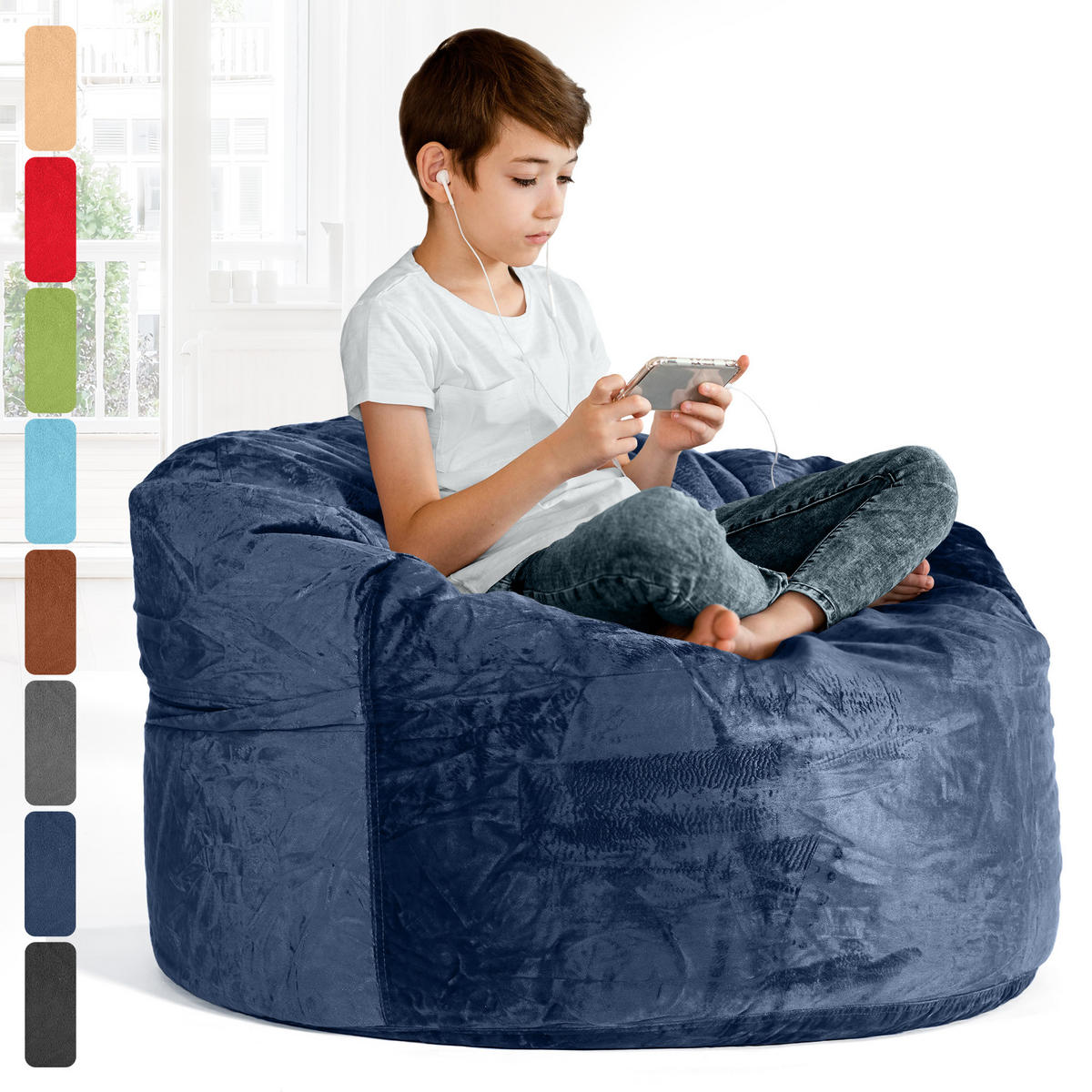 RIESEN-SITZSACK XXL JUMBO Velours 3ft - Dunkelblau, Textil (105/65/105cm) - Green Bean
