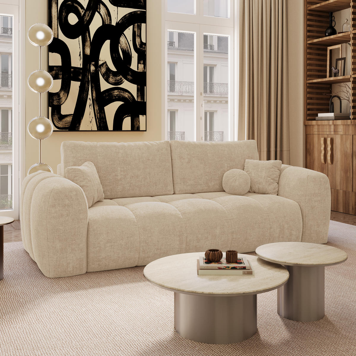 SCHLAFSOFA mit Stauraum SKY Köpergewebe Beige 260cm - Beige, Textil (260/75/100cm) - Premium Interiors