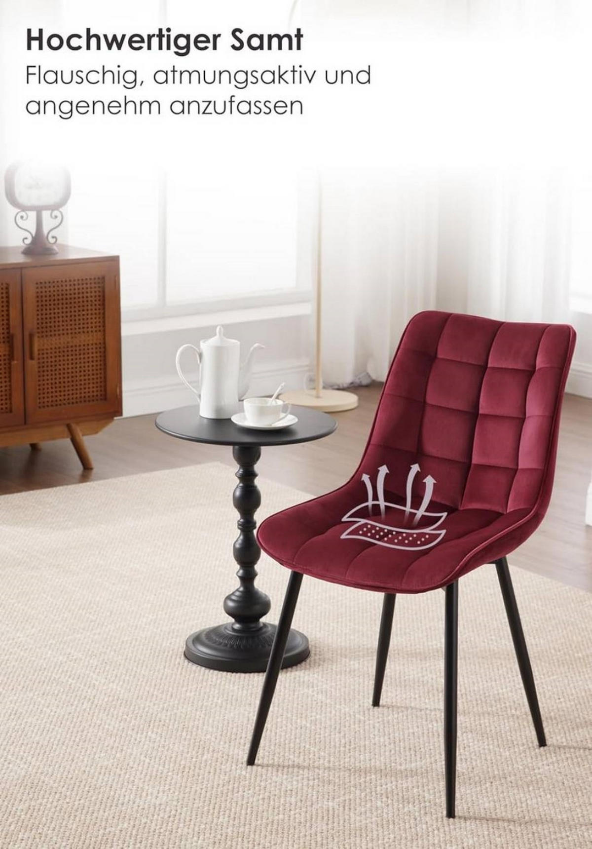 ESSZIMMERSTUHL 2er Set, Samt, Metallbeine, Bordeaux - Bordeaux/Schwarz, Textil/Metall (46/85.5/40.5cm) - Woltu