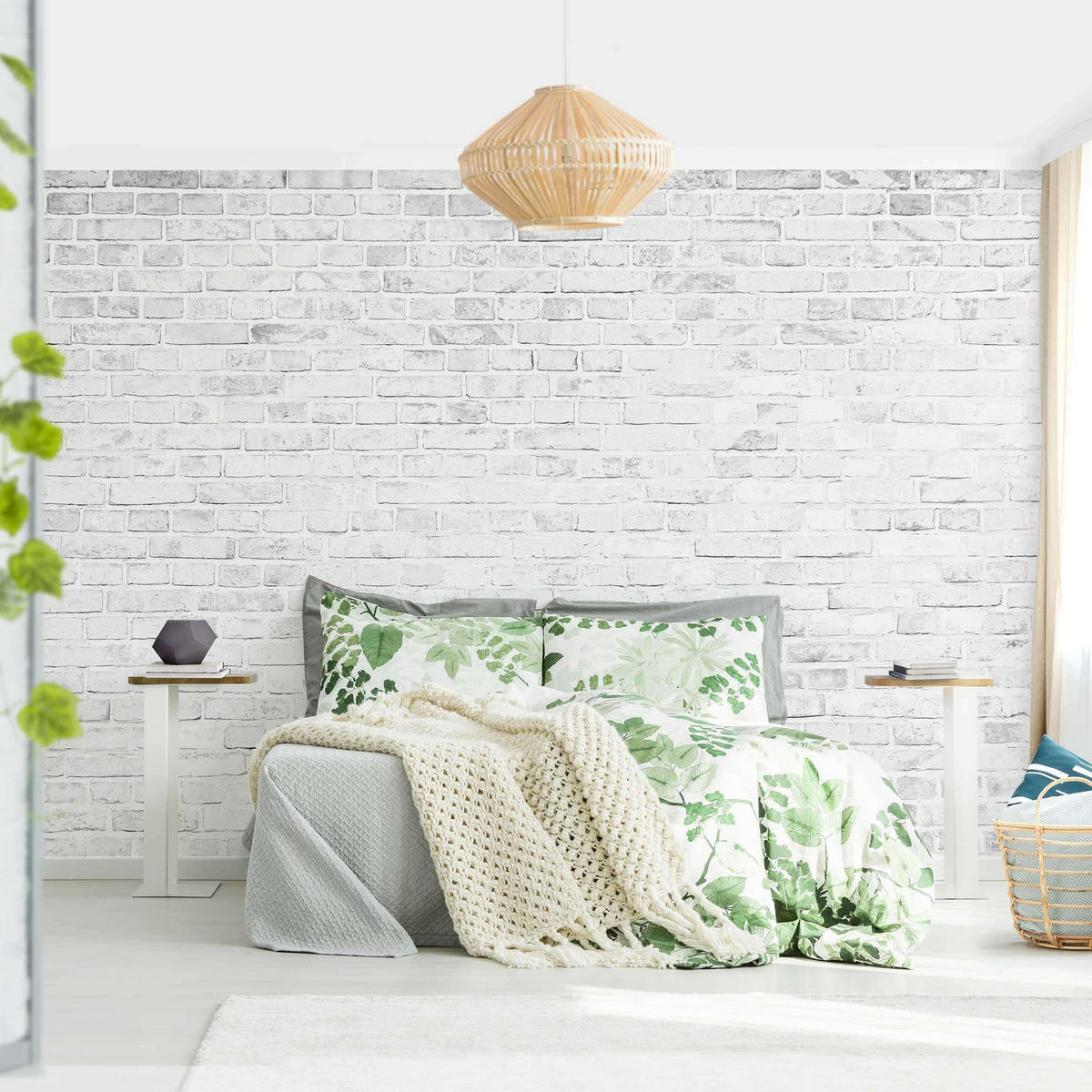 FOTOTAPETE Weiße Backstein Mauer 288/190 cm - Weiß, Papier (288/190cm) - Bilderwelten