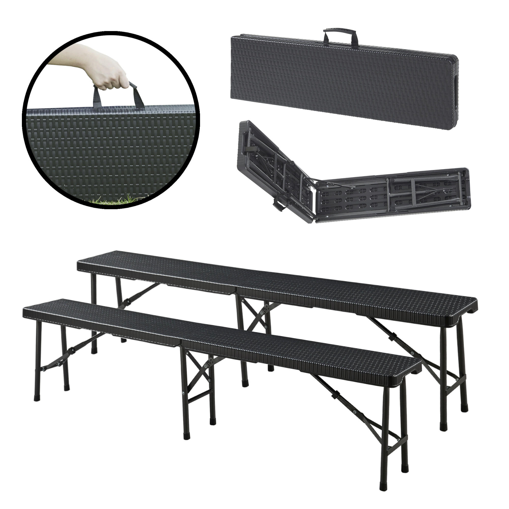 KLAPPBANK Mark - Schwarz, Kunststoff/Metall (180/43/25cm) - [en.casa]