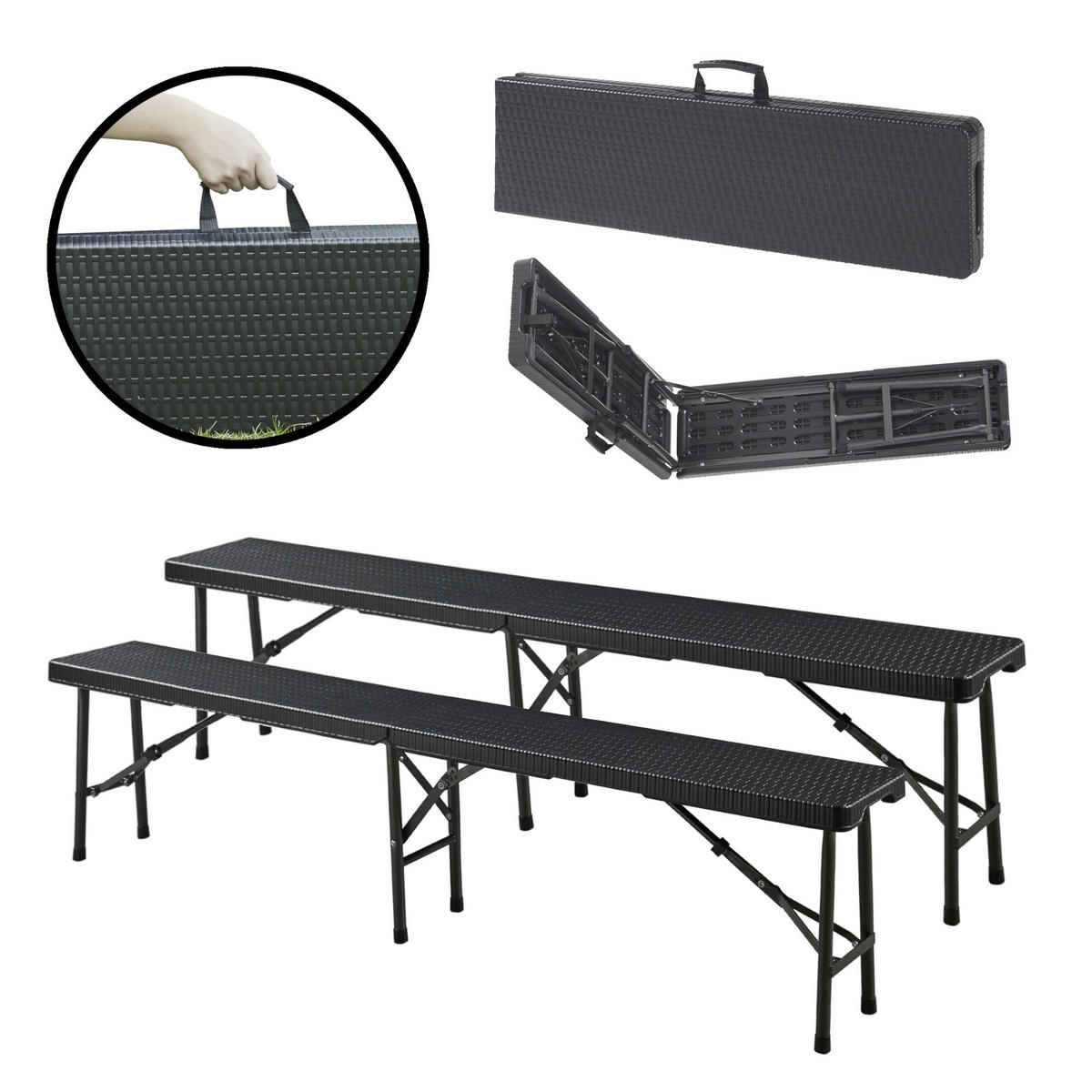 KLAPPBANK Mark - Schwarz, Kunststoff/Metall (180/43/25cm) - [en.casa]