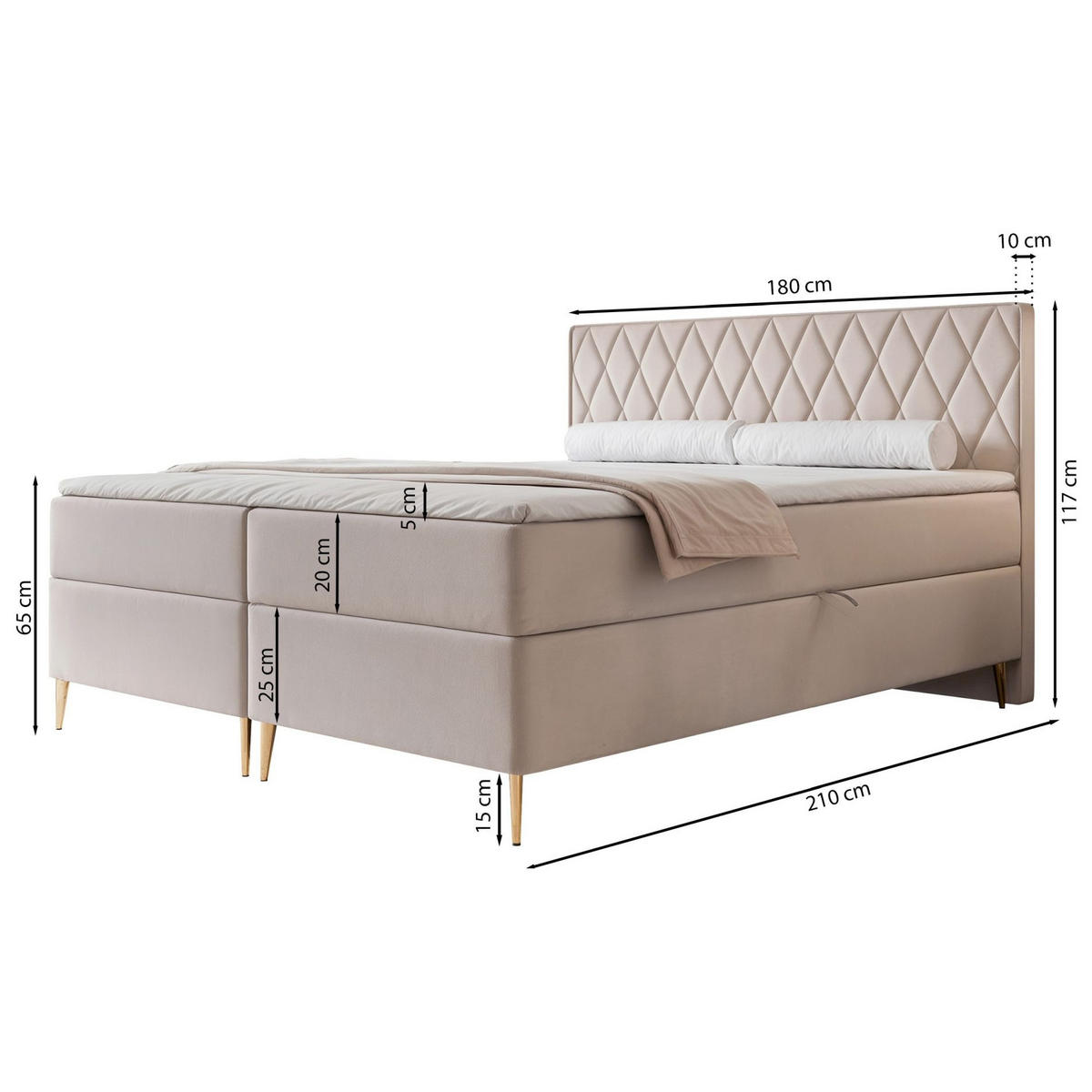 BOXBETT Caresso Taubengrau, Velours, 180x200 cm - Goldfarben/Grau, Textil/Metall (180/200cm) - Selsey