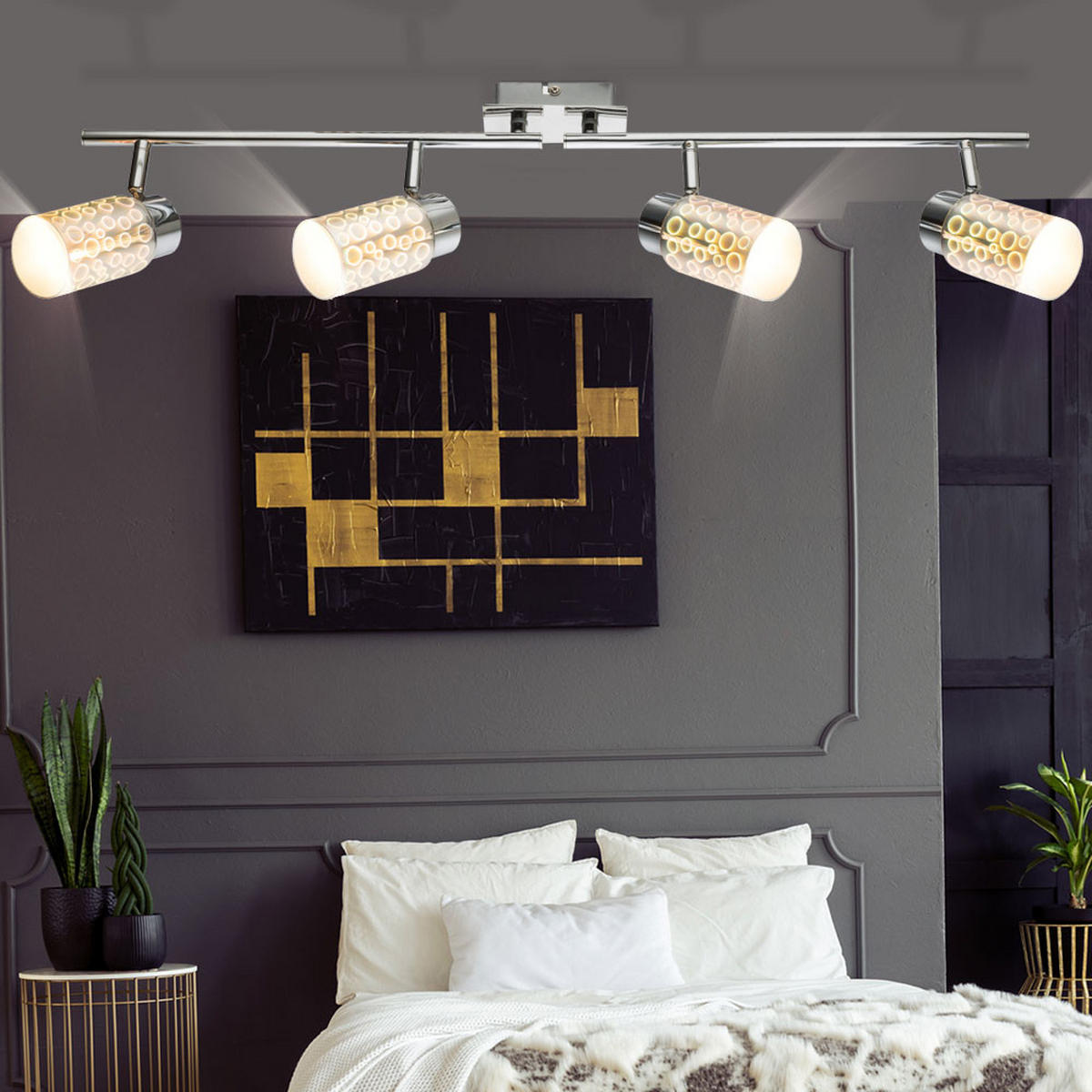 LED DECKENLEUCHTE Silber 3D Effekt bewegliche Spots - Silberfarben, Glas (72/6/15cm) - Globo Lighting