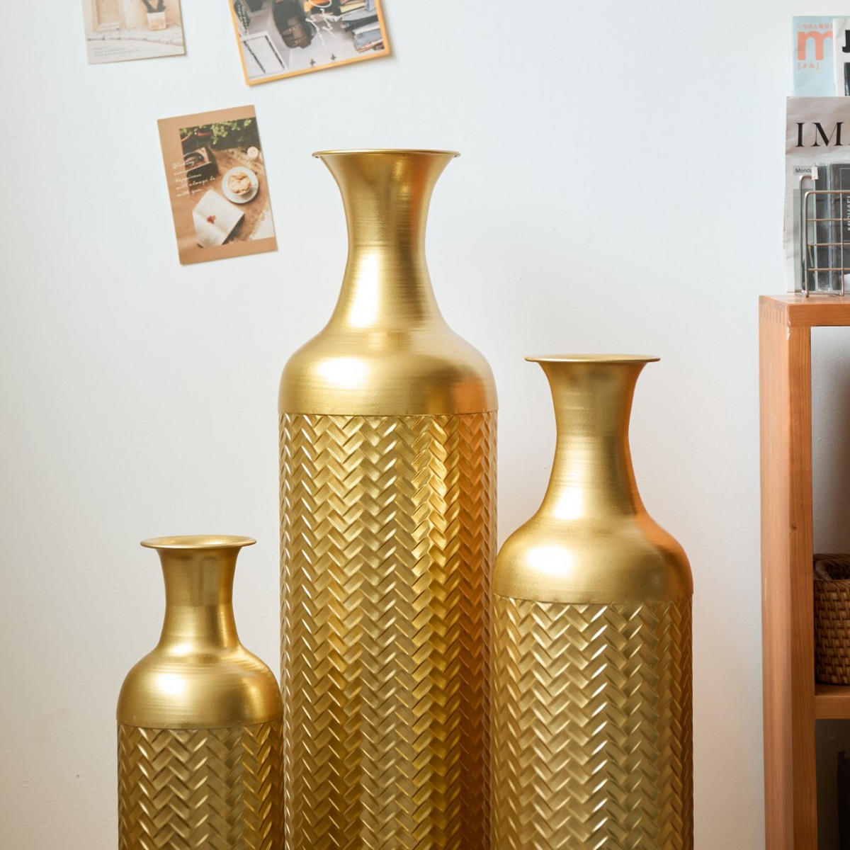 BODENVASE Metallvase,50/66/83 cm,3 tlg.Dekovase,Goldfarben - Goldfarben, Metall (83cm) - LVHOM