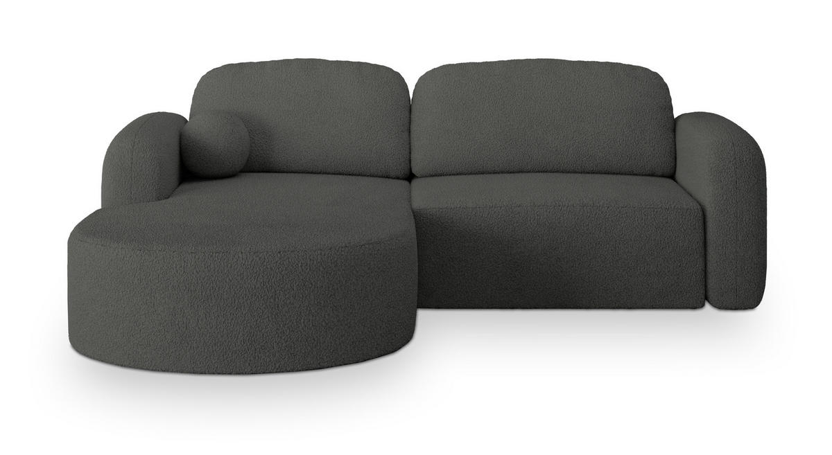 ECKSOFA AMILIA L-S Grau Boucle-Stoff mit Schlaffunktion - Grau, Holz (263/174cm) - MASSENO