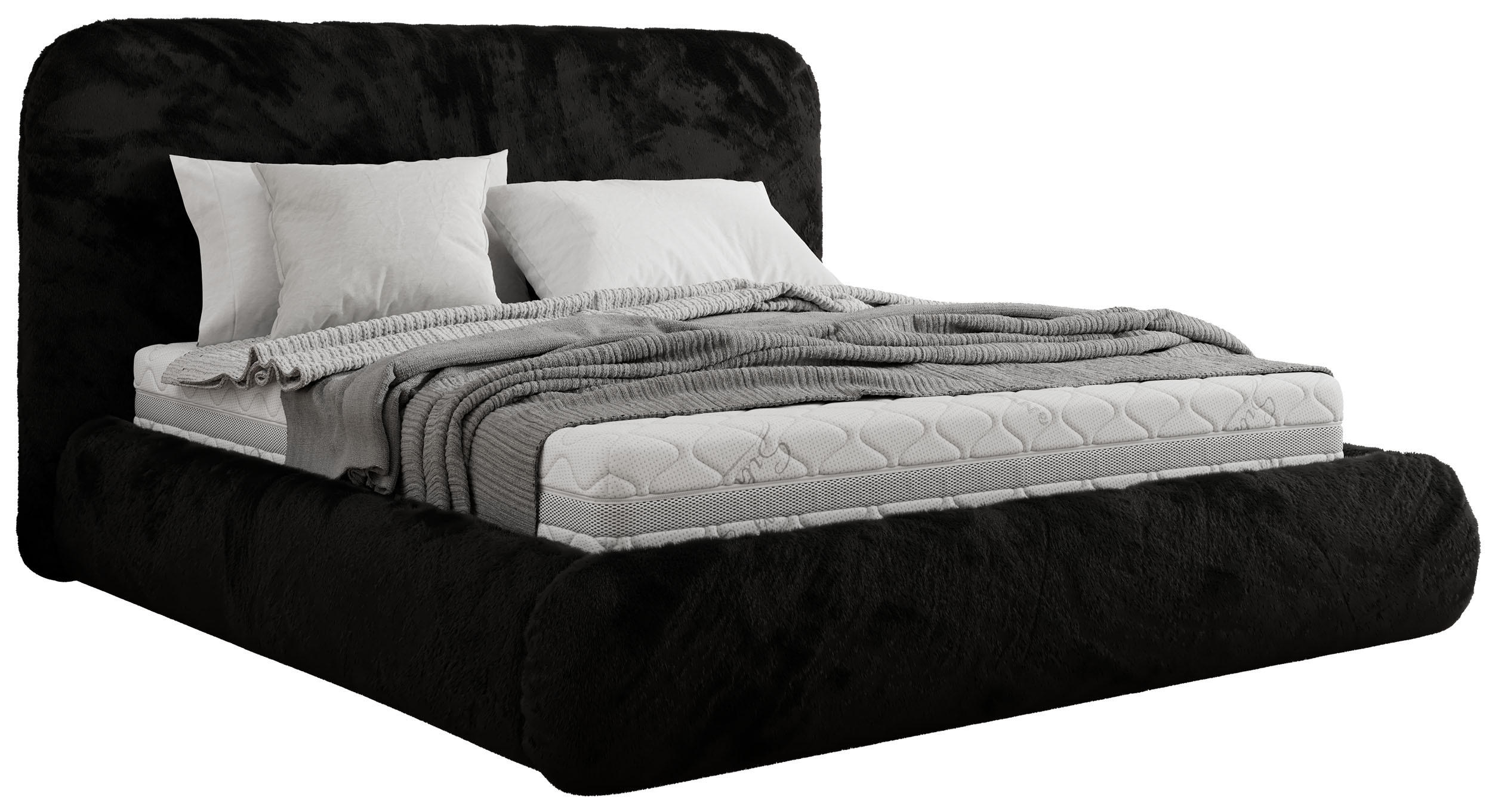 POLSTERBETT BENEA CLASSIC 180/200 - Schwarz Plüsch - ohne Matratze - Schwarz, Textil (180/200cm) - MKS