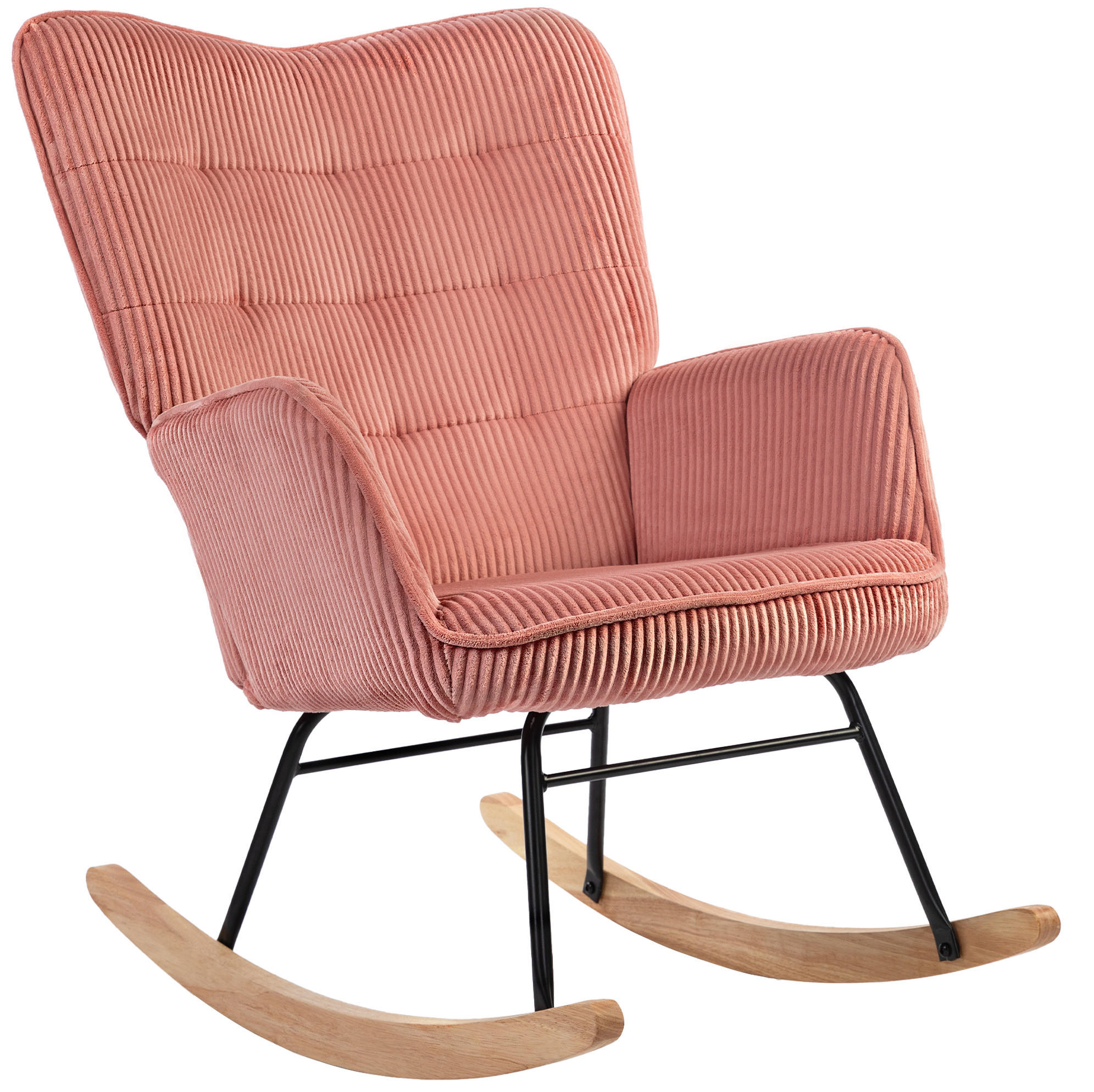 SCHAUKELSTUHL 98/71/101 cm in Rosa mit Kordoptik und Holzkufen - Rosa, Textil (98/101/71cm) - Flora Grace