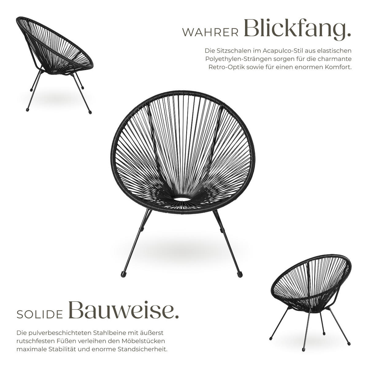 GARTENSTUHL 2er Set Santana,Belastbarkeit 120 kg, 70,5 x 69 x 78 cm,schwarz - Schwarz, Metall (70.5/78/69cm) - tectake