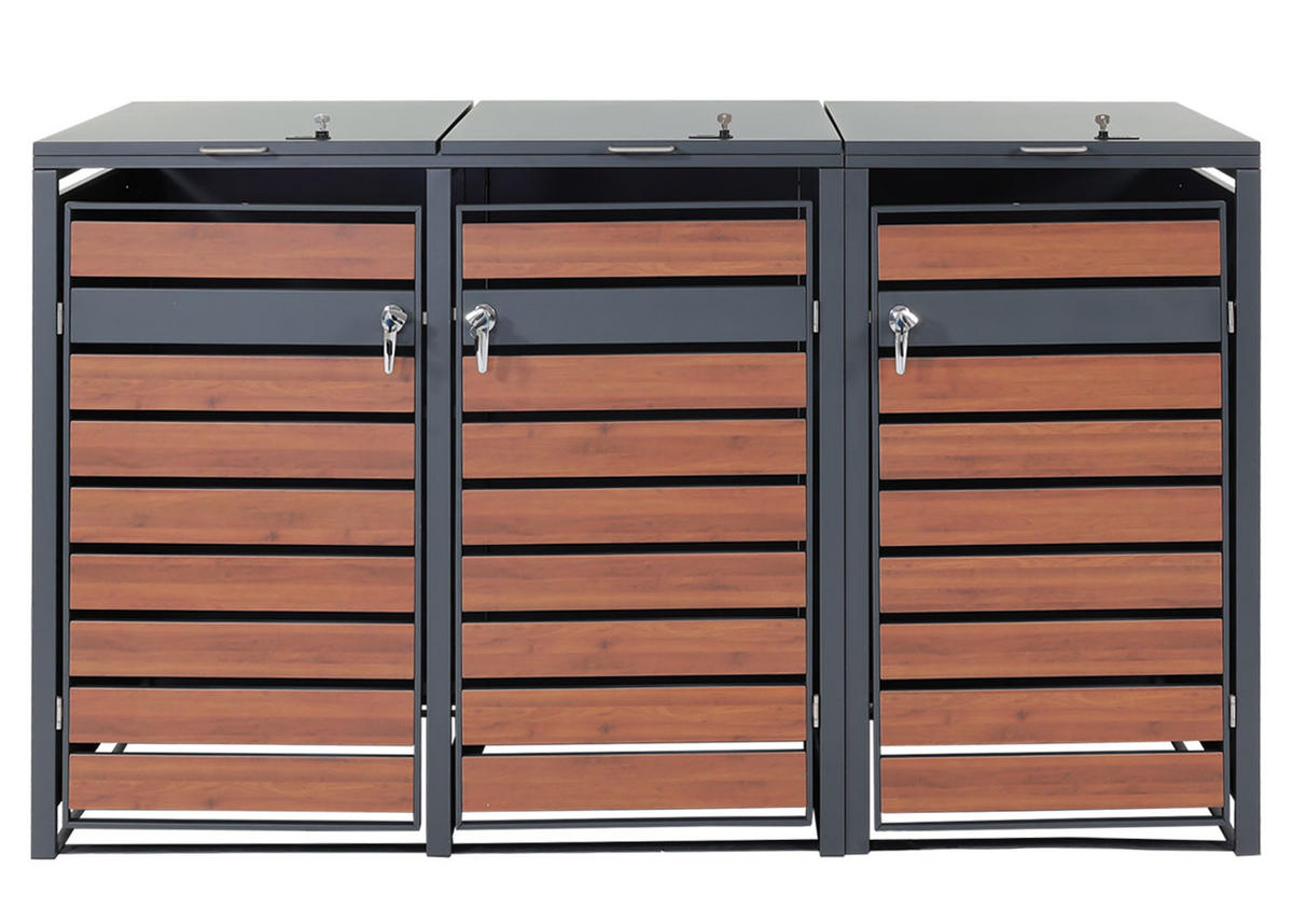 XL MÜLLTONNENVERKLEIDUNG 3ER/6ER Kirschbaum Dekor - Kirschbaumfarben, Metall (215/117/98cm) - MCW