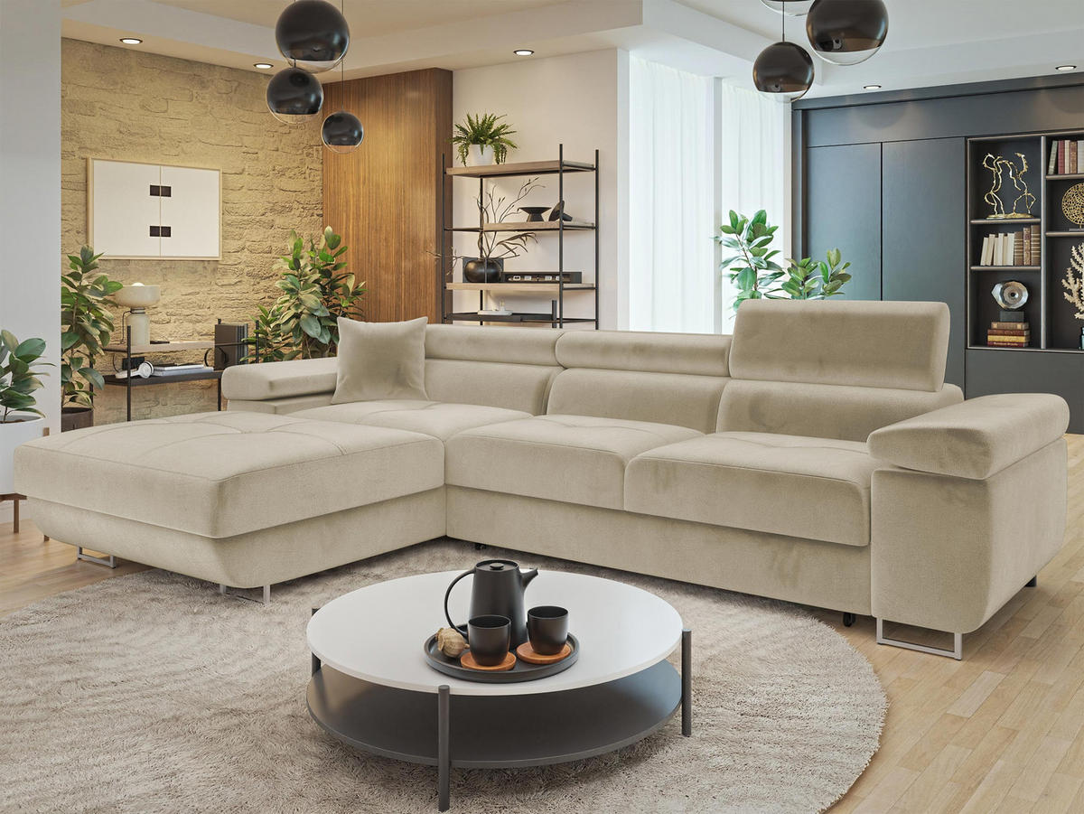 ECKSOFA Torezio Mini, Seite: Links - Creme, Holz/Textil (280/170cm) - MIRJAN24