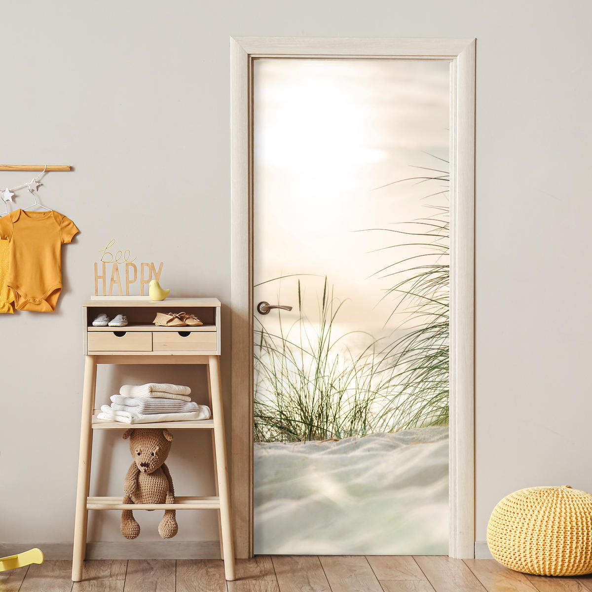 TÜRAUFKLEBER Selbstklebend - Dünen am Wattenmeer 95x215 cm - Türtapete - Sandfarben, Kunststoff (95/0.1cm) - MuchoWow