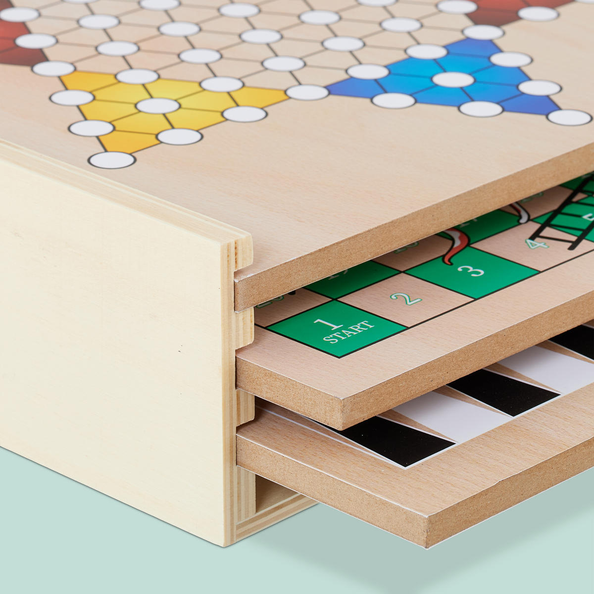 SPIELESAMMLUNG - Hellbraun, Holz/Holzwerkstoff - Relaxdays