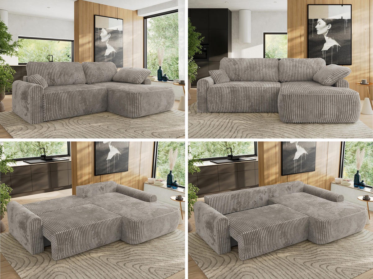 ECKSCHLAFSOFA CUBO L Hellbraun Cord - rechts - Hellbraun/Schwarz, Kunststoff/Textil (187/273cm) - MKS