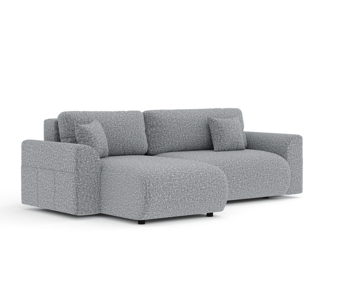 ECKSOFA MIT SCHLAFFUNKTION Bodega Grau Plüschstoff - Schwarz/Grau, Holz/Holzwerkstoff (235/138cm) - Maison de Reve