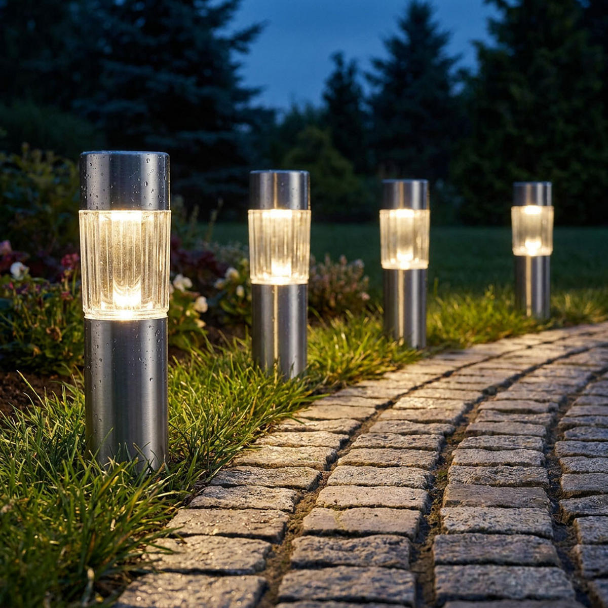 LED SOLARLEUCHTE 4er Set Edelstahl Kunststoff silber klar - Silberfarben, Metall (4.6/4.6/25cm) - Globo Lighting