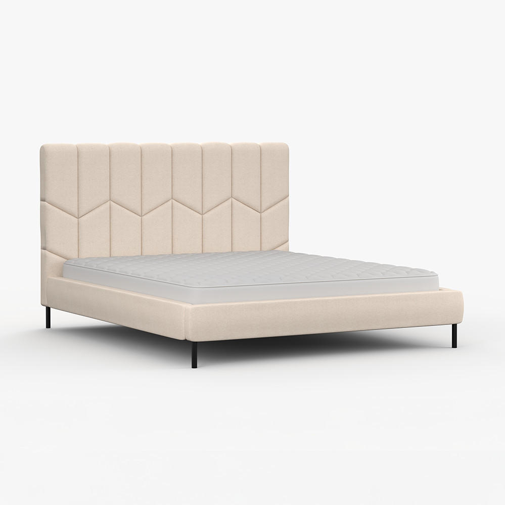 POLSTERBETT KRIS, Lattenrost, ohne Bettkasten, gepolsterte Kopfstütze 160/200 in Creme - Creme/Schwarz, Holz/Textil (160/200cm) - imoebel24