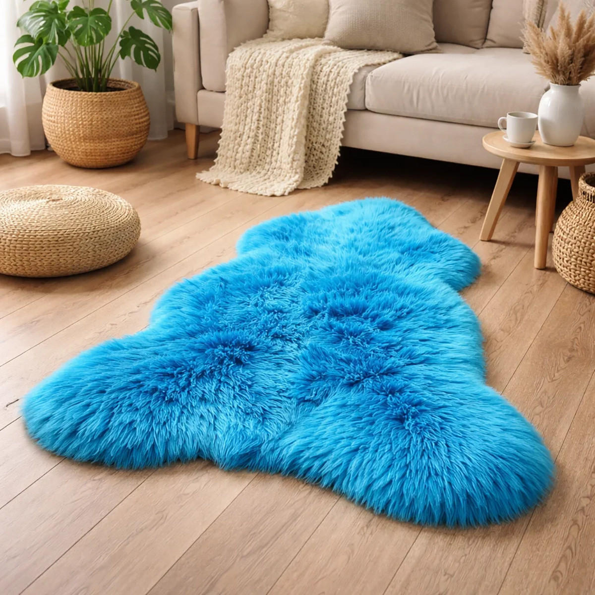 FELL Öko Lammfell Schaffell Aquamarin Blau ca. 135 cm - Blau, Fell (80/135cm) - Provellus