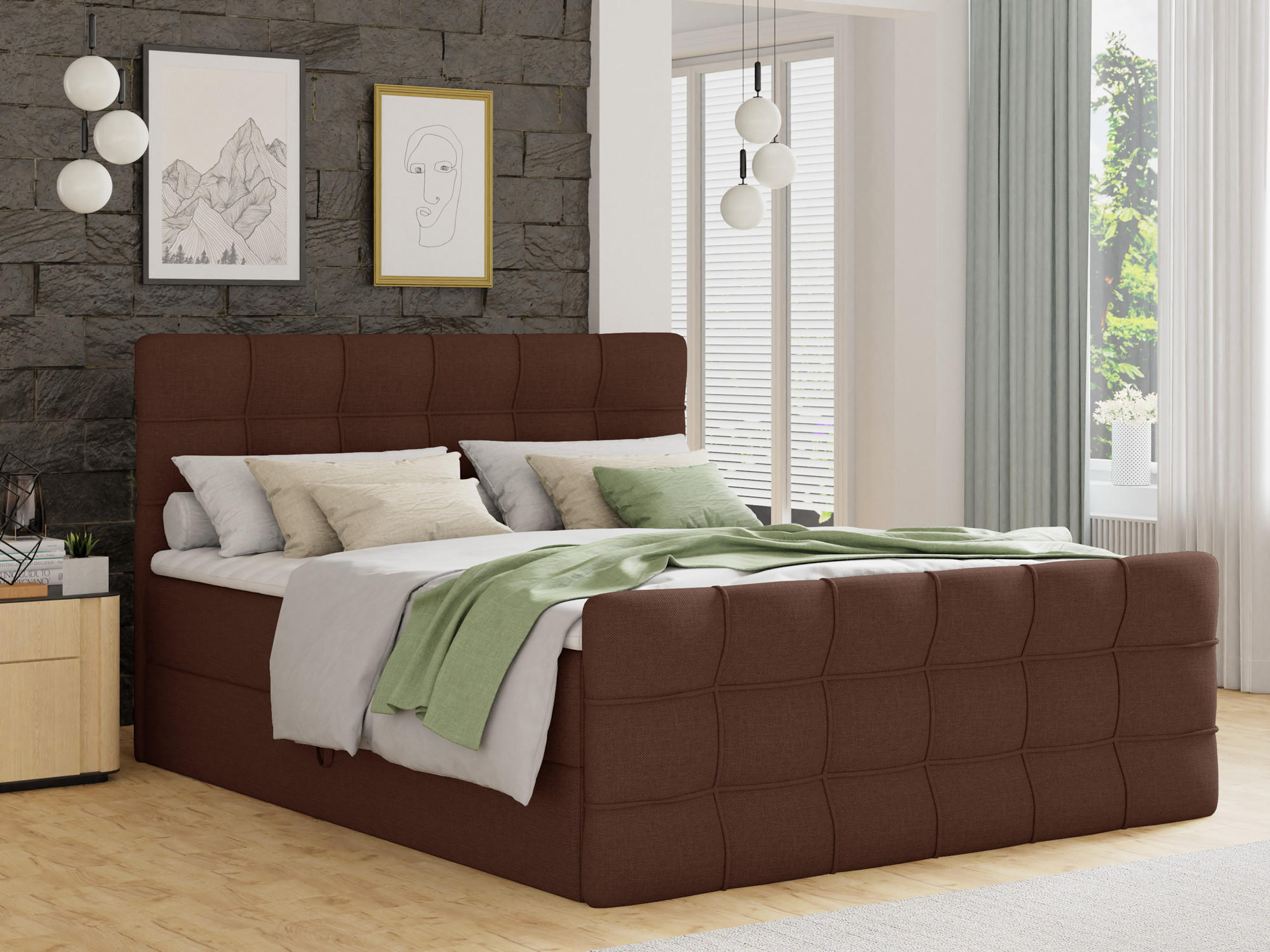 BOXBETT Best Lux - 180x200 - braun (Inari 24, Webstoff) - Schwarz/Braun, Holz/Holzwerkstoff (180/200cm) - Sofnet