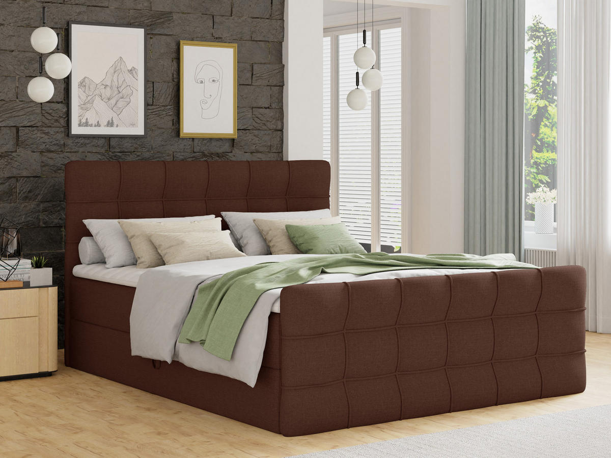 BOXBETT Best Lux - 180x200 - braun (Inari 24, Webstoff) - Schwarz/Braun, Holz/Holzwerkstoff (180/200cm) - Sofnet