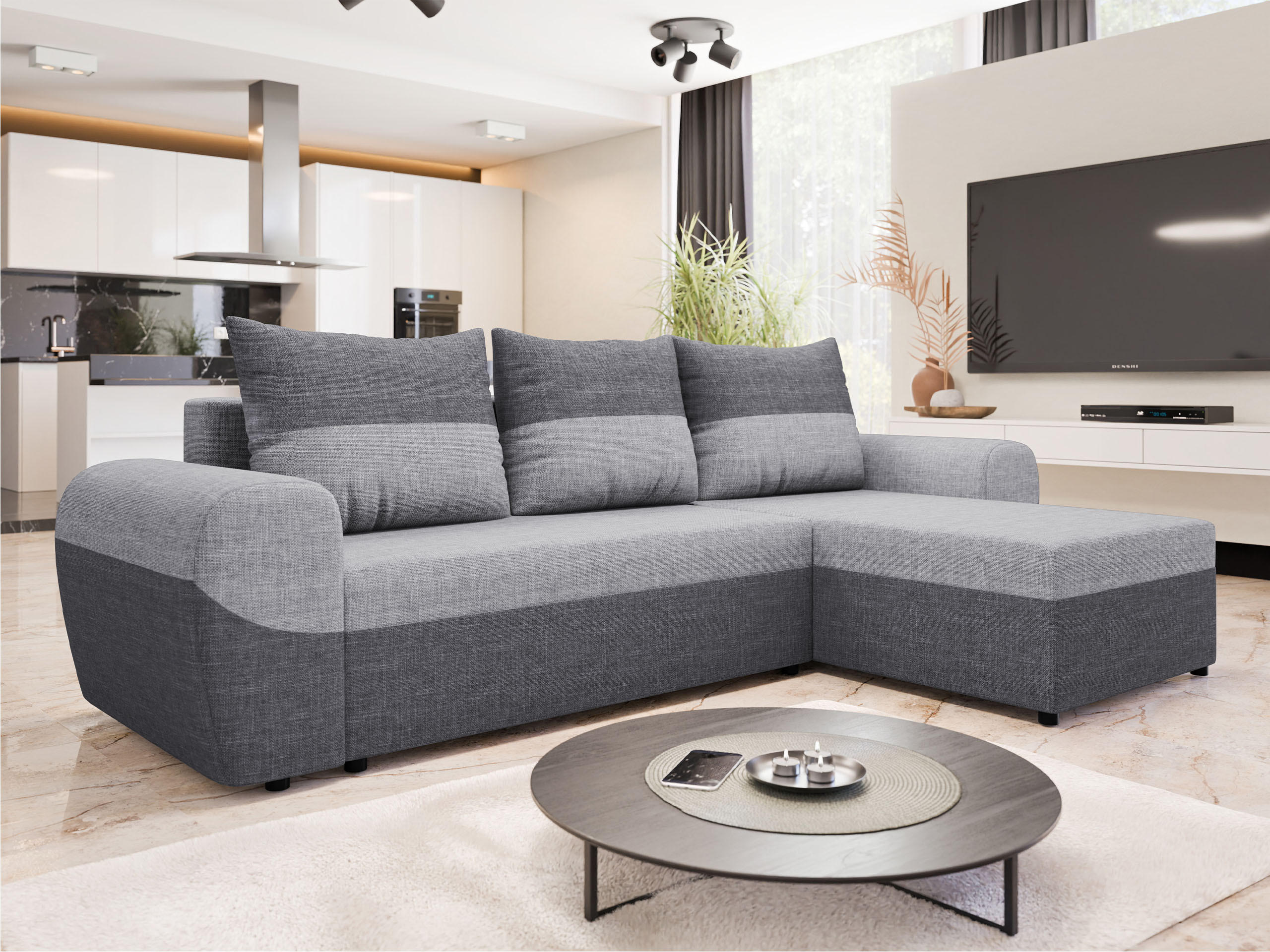 Thumbnail - Mirjan24 Ecksofa, Dunkelgrau, Grau, Textil, 4-Sitzer, L-Form,L-Form, rund, 260x140 cm, Wohnzimmer, Sofas & Couches, Wohn...