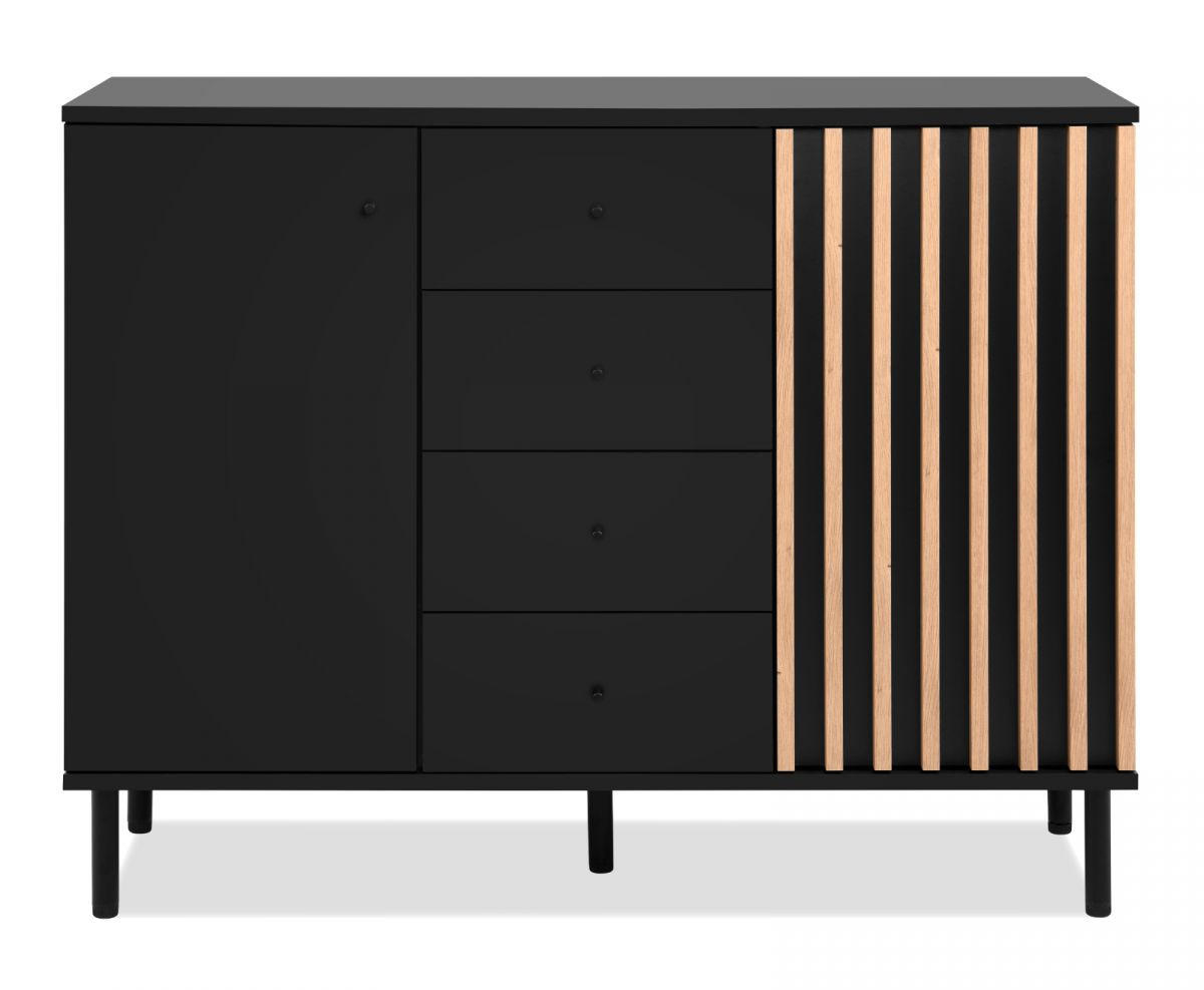 KOMMODE schwarz, Eiche Artisan 118, Sideboard mit viel Stauraum - Schwarz/Eiche Artisan, Holzwerkstoff/Metall (118/90/40cm) - Furn.Design