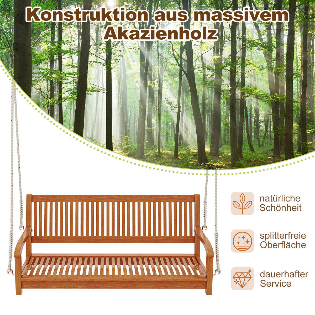 GUNGBÄNK naturlig - Naturfärgad, Trä (132/60/62cm) - COSTWAY