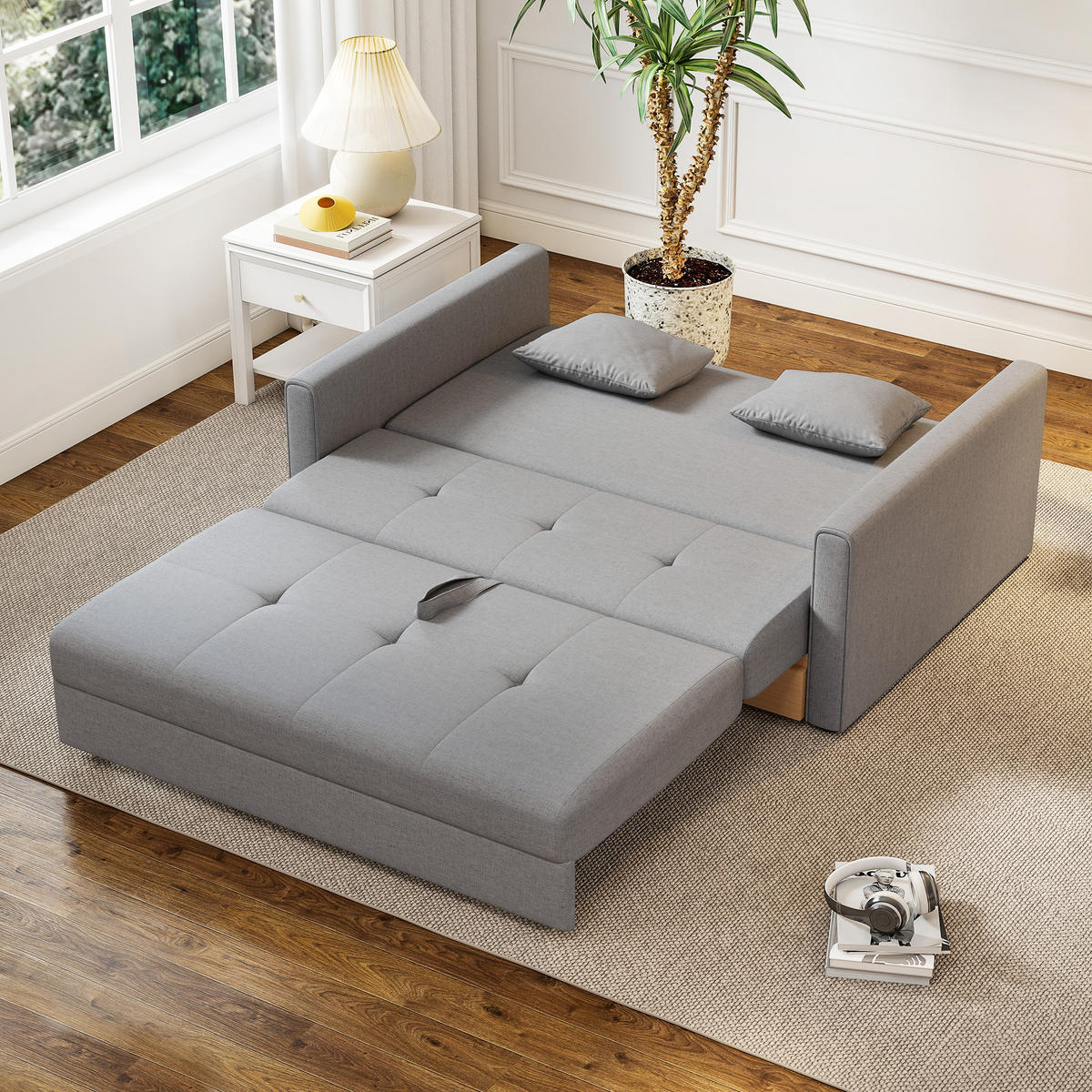 SCHLAFSOFA 2-Sitzer Sofa mit Bettfunktion Polstersofa mit Stauraum, Rückenkissen - Grau, Holzwerkstoff/Kunststoff (101/81/152cm) - HOMCOM