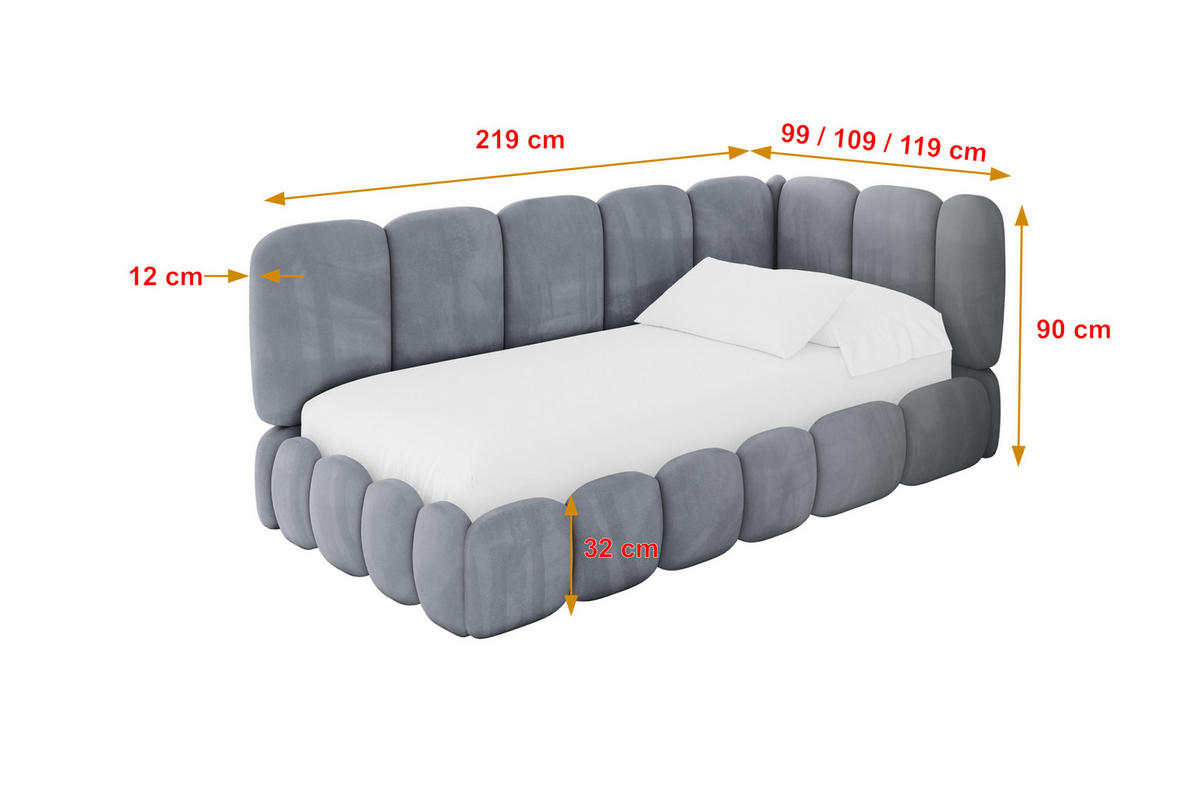 EINZELLBETT Jugendbett mit Bettkasten und Matratze H3/H4, Links - AVRY 80x200 Grau - Grau, Holzwerkstoff/Textil (80/200cm) - ALTDECOR