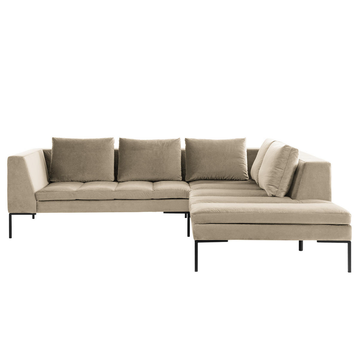 ECKSOFA mit Ottomane - Beige/Schwarz, Textil/Metall (255/230cm) - home24