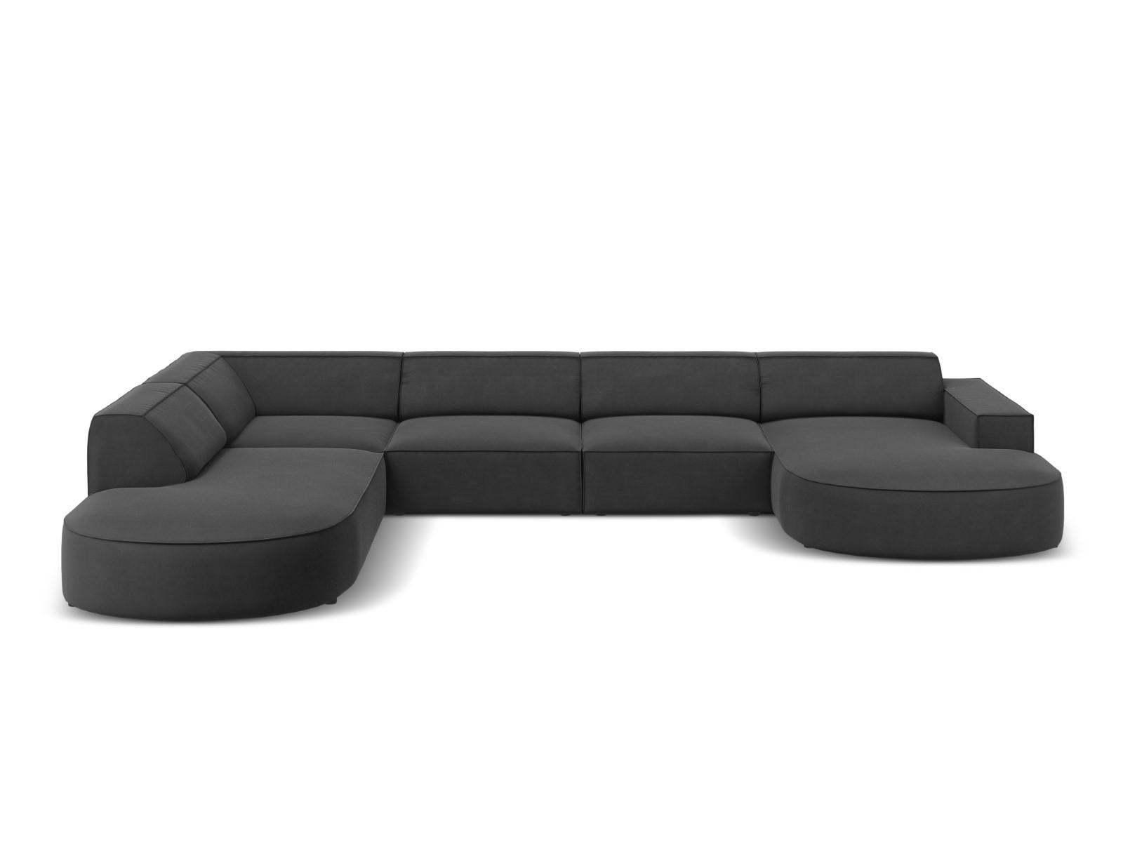PANORAMASOFA links Jodie aus Samt grau 7 Sitzplätze - Grau, Textil (262/70/364cm) - Micadoni