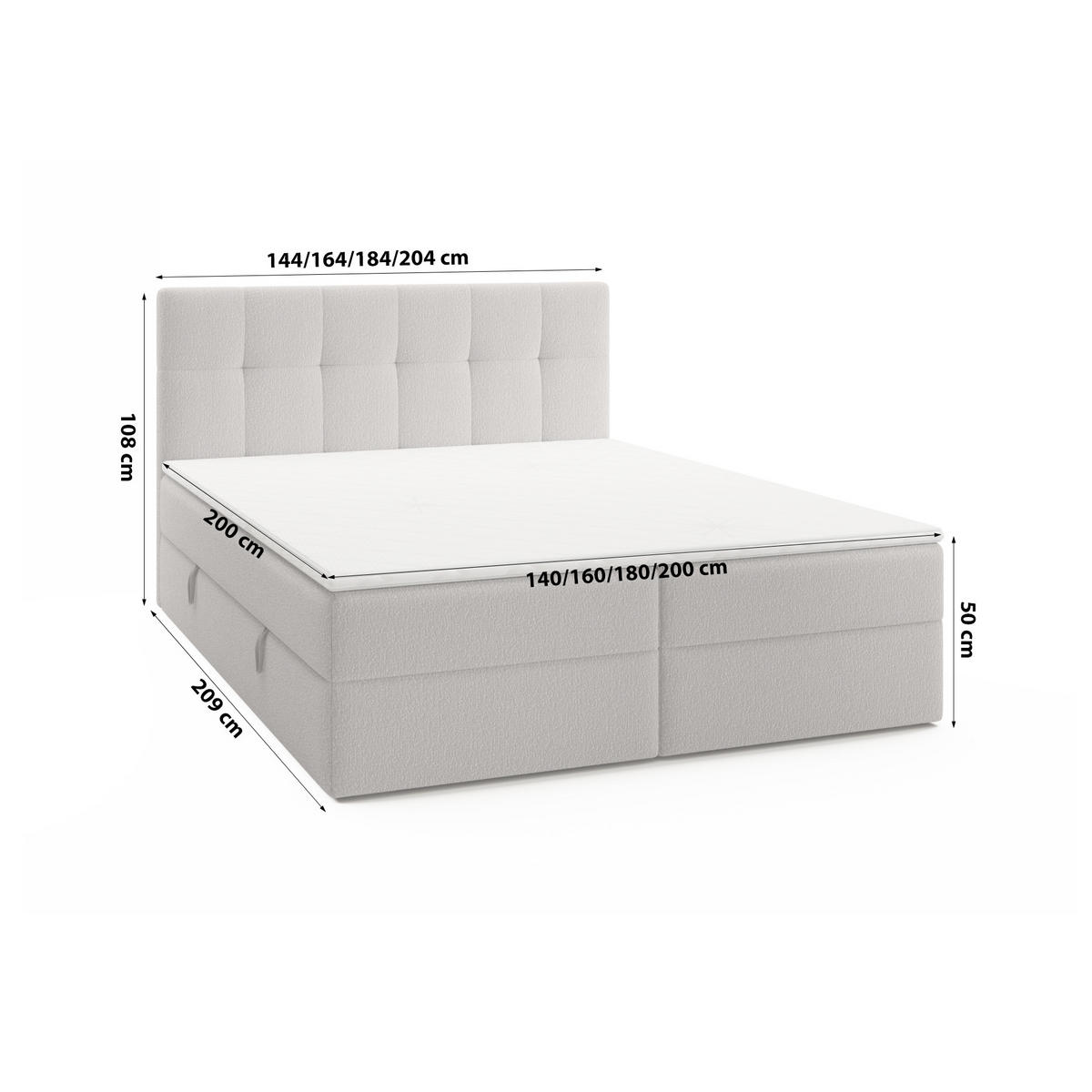 DOPPELBETT Oreno Royal 180x200 cm, Hellgrau - Hellgrau, Textil (180/200cm) - Fedve