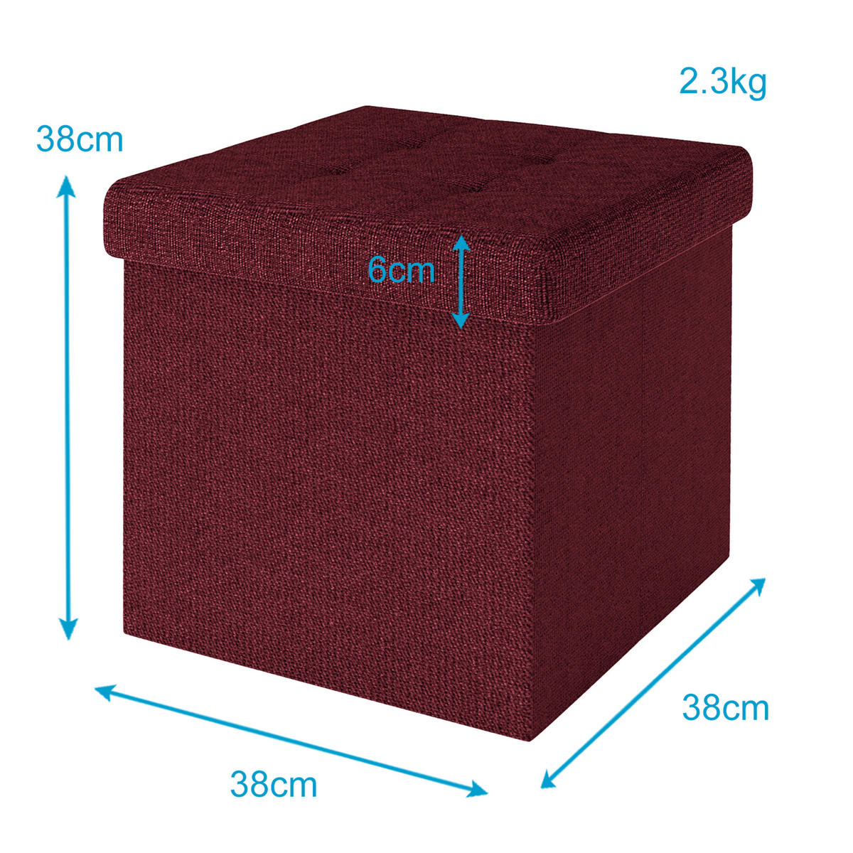 SITZHOCKER Faltbar mit Stauraum 38/38/38 cm (Rot) - Bordeaux, Textil (38/38/38cm) - Intirilife