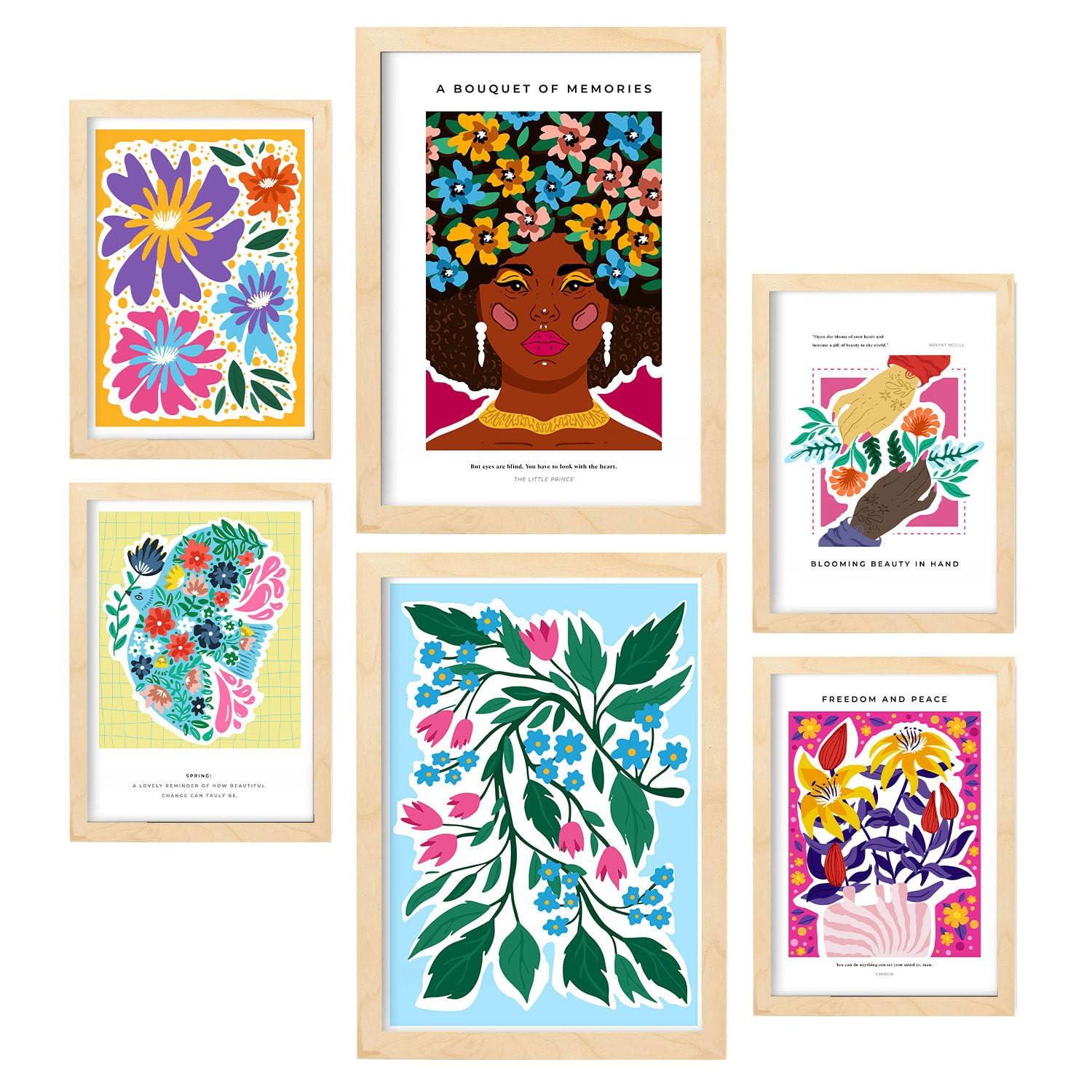 POSTER Set Mit 6 Charmantes A3 & A4 Rahmen Aus Hellem Holz - Beige, Papier (29/3cm) - Nacnic