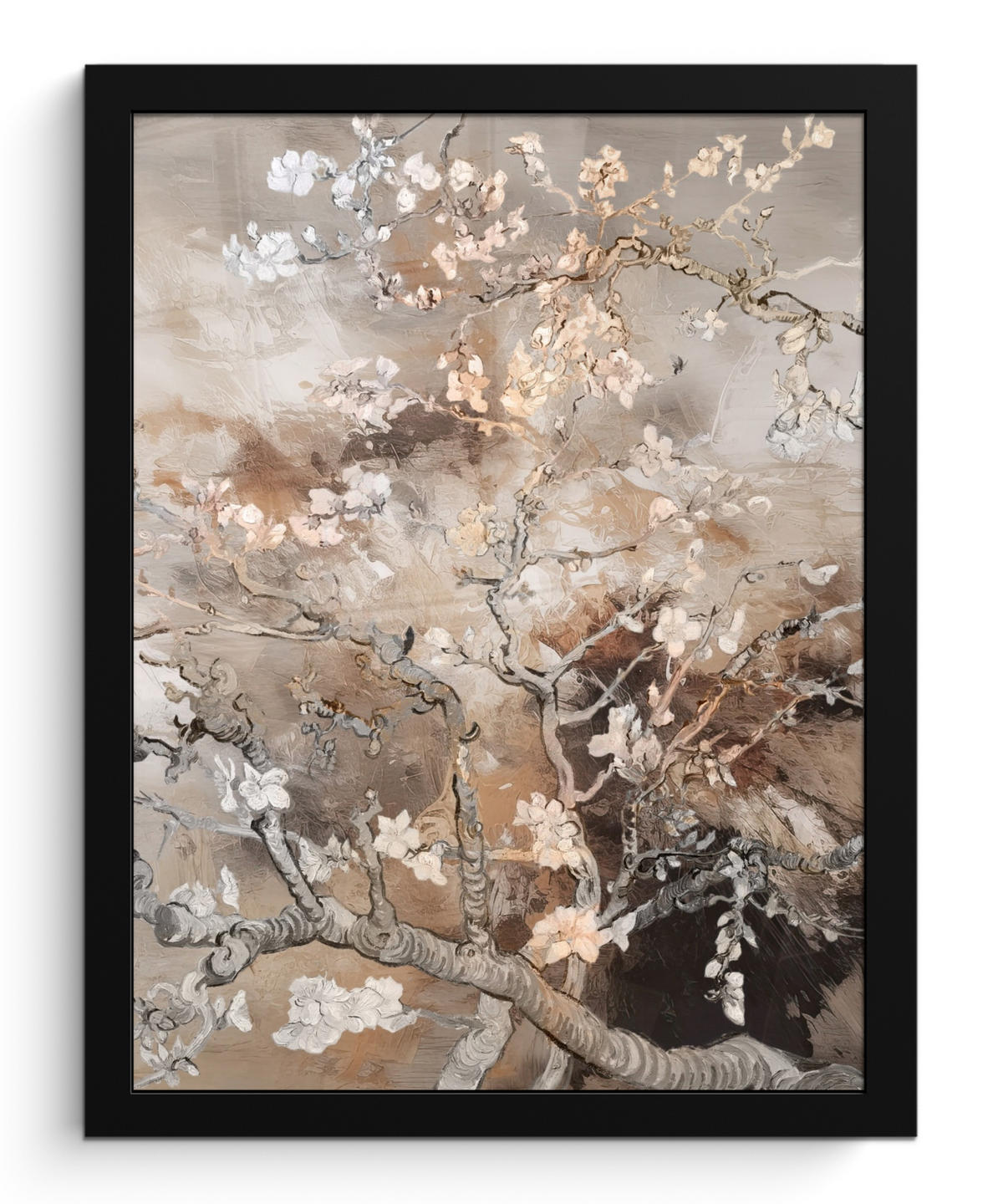 GERAHMTES BILD Mandelblüte - Kunst - Van Gogh - Beige - Abstrakt 30x40 cm - Braun, Papier (30/40cm) - MuchoWow
