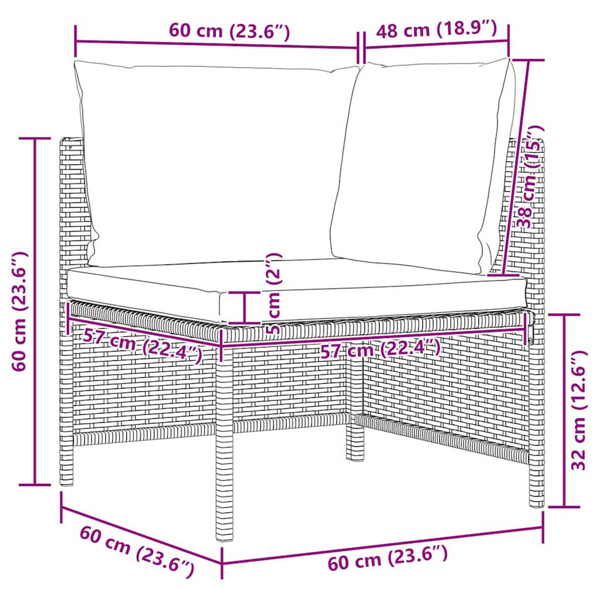 GARTEN-SOFAGARNITUR 2-TLG. Mit Auflagen Poly Rattan Grau - Grau, Kunststoff (60/60/54cm) - vidaXL
