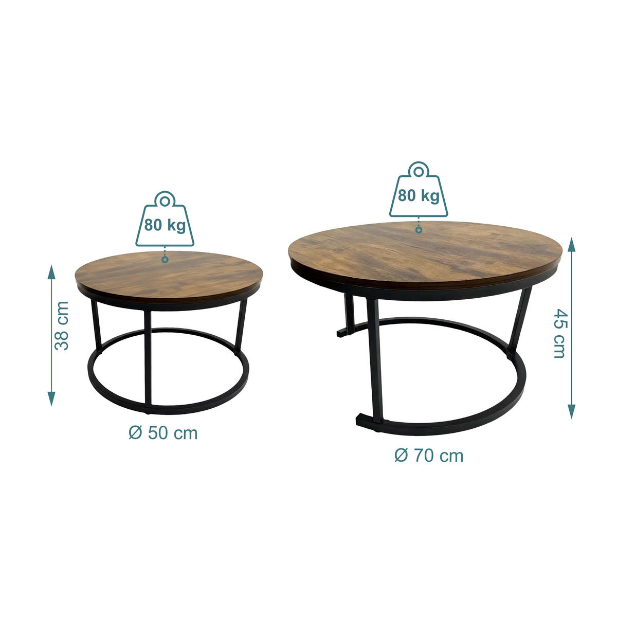 2-TLG.SATZTISCH-SET - Multicolor, Holzwerkstoff/Kunststoff (70/70/45cm) - Relaxdays