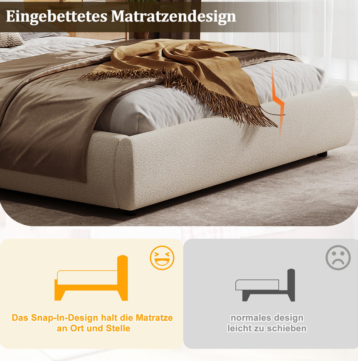 POLSTERBETT mit Bettkasten 180/200 cm in Beige mit gepolstertem Kopfteil - Beige, Textil (180/200cm) - BEAOK