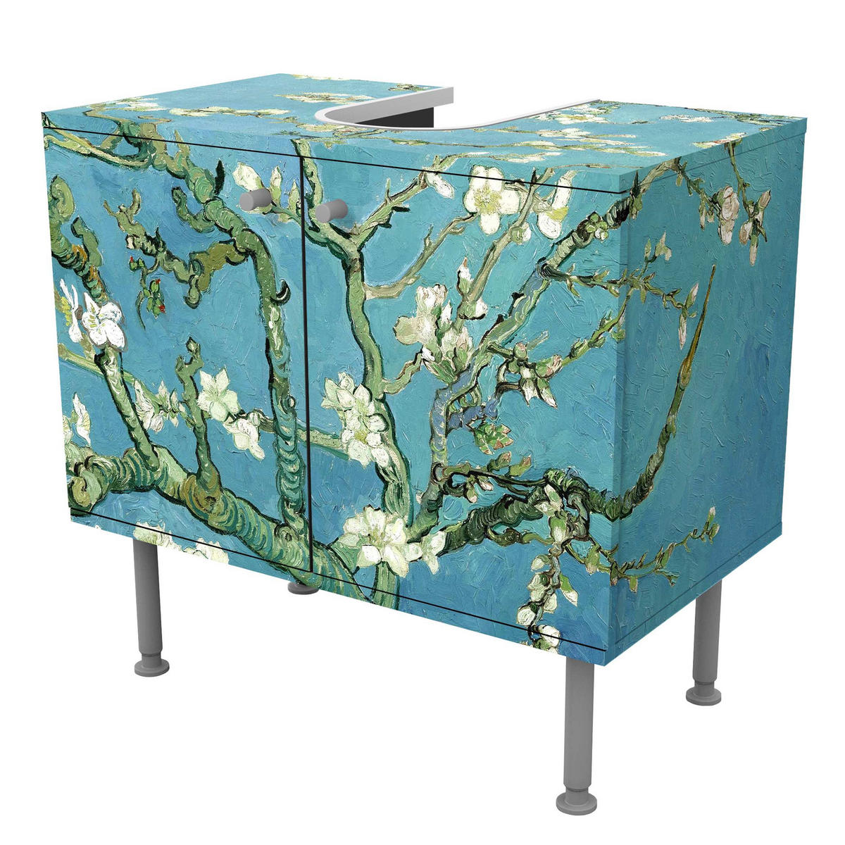 WASCHBECKENUNTERSCHRANK Vincent van Gogh - Mandelblüte 60/55/35 cm - Blau, Holzwerkstoff (60/55cm) - Bilderwelten