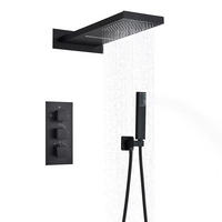 ÜBERKOPFBRAUSESET Thermostat Edelstahl 304, Schwarz, Mit Wasserfall - Schwarz, Metall (22/30/52cm) - Kaket