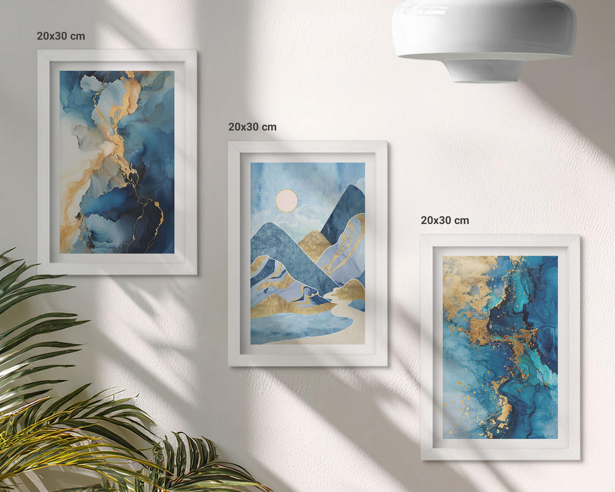 WANDBILDER 3er-Set - 20x30 cm Weißer Rahmen - Abstrakte Muster der Blue Mountains - Weiß, Kunststoff (20/30cm) - ArtPrintCave