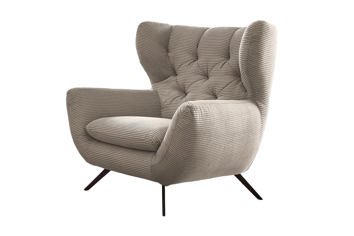SESSEL CHARME Granit Cord - Greige/Schwarz, Textil/Metall (100/106/95cm) - KAWOLA