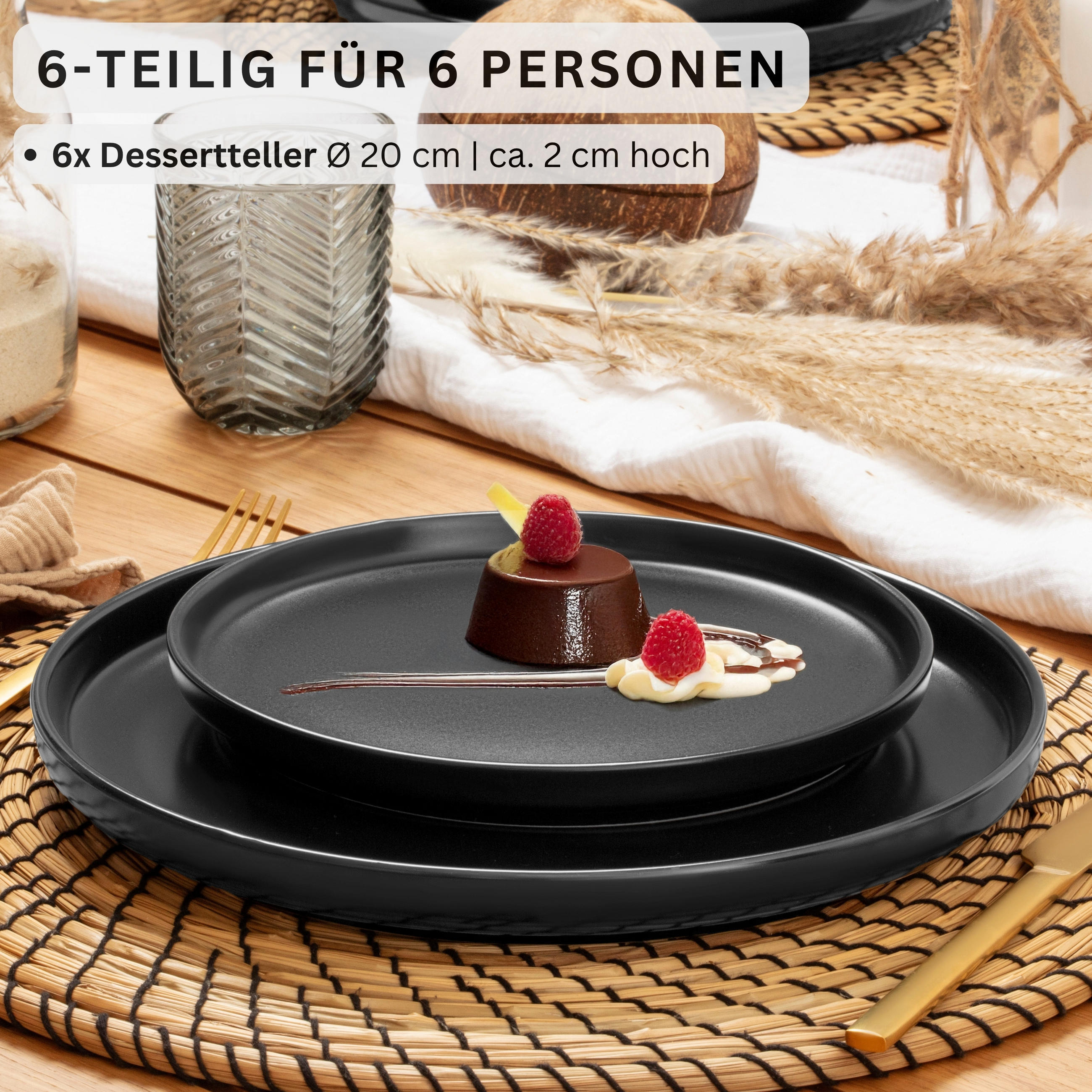 DESSERTTELLER SET MADEIRA - 6 teilig aus Steingut - Schwarz, Keramik (20cm) - Sänger