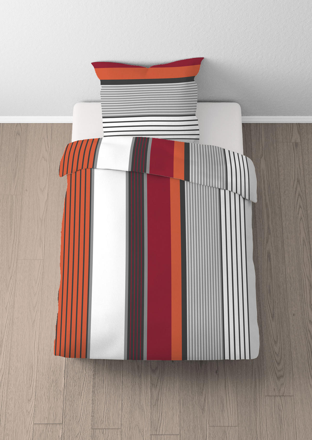 BETTWÄSCHE-GARNITUR Renforcé Längsstreifen rubin, 135x200 cm + 80x80 cm - Dunkelrot, Textil (135/200cm) - Castell