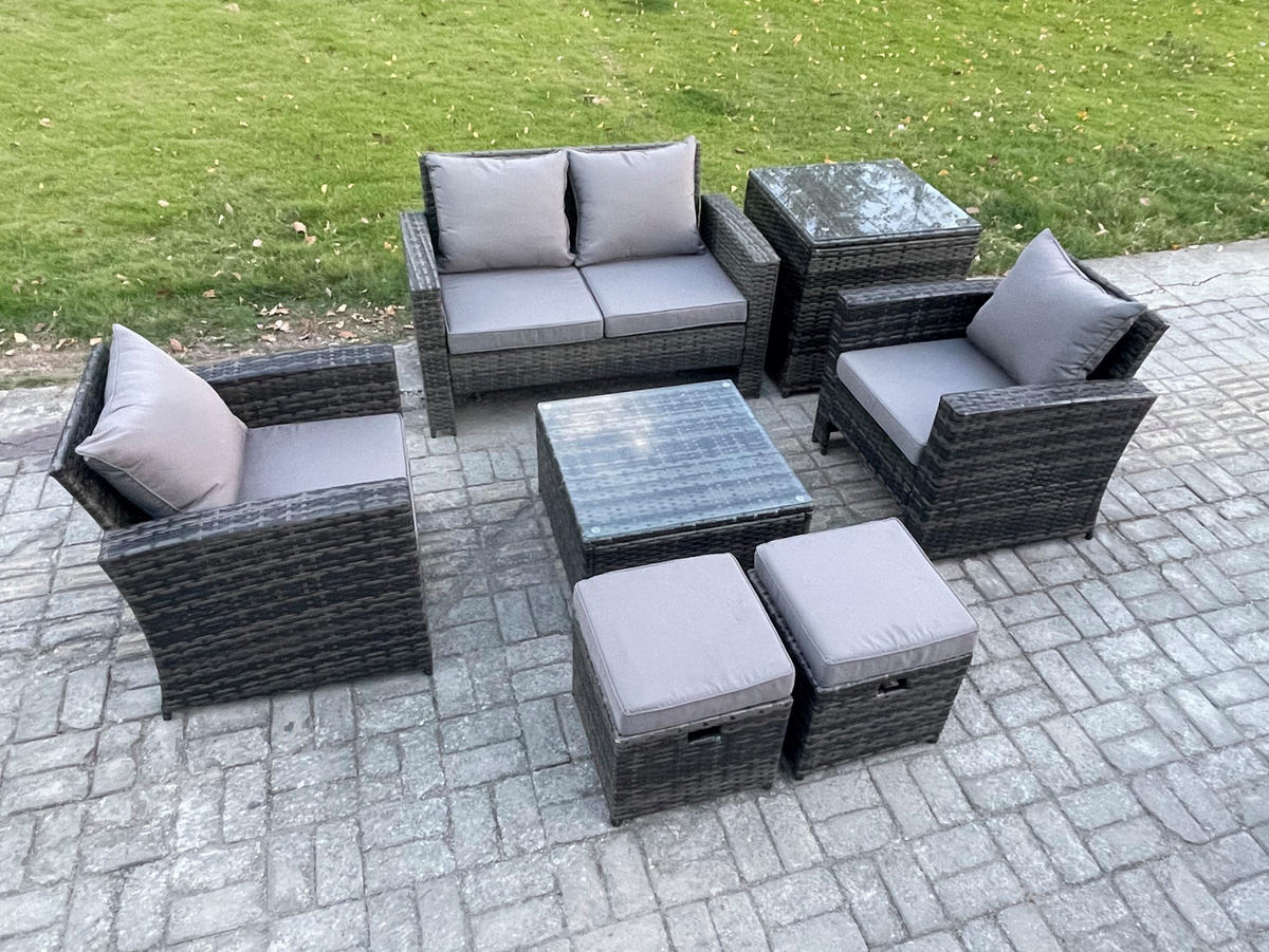 GARTENSOFA Hohe Rückenlehne Polyrattan Dunkelgrau 6-Sitzer - Dunkelgrau, Metall - Fimous