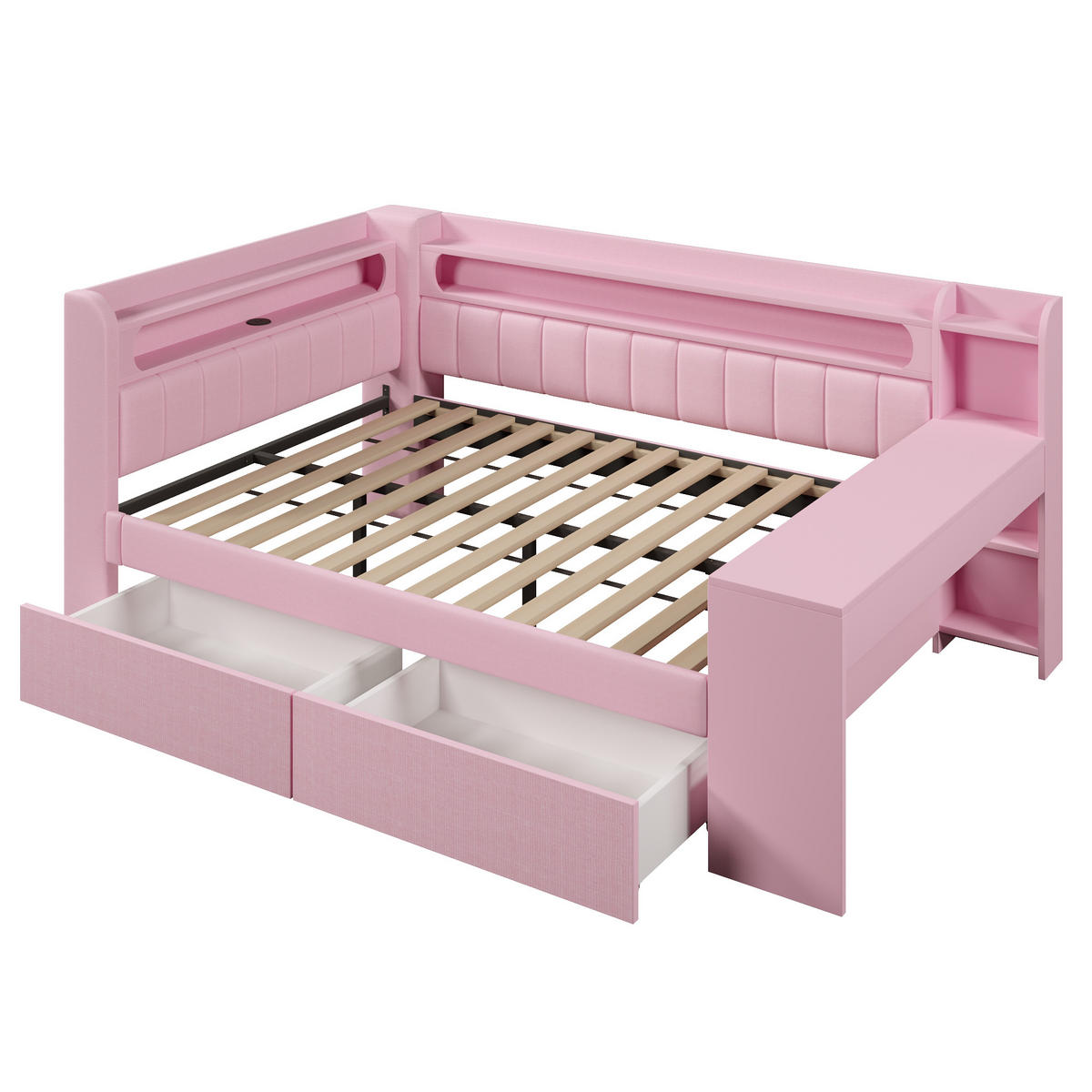 BETT mit Schreibtisch und 2 Schubladen 140x200 cm Pink - Rosa, Holzwerkstoff (140/200cm) - Meubliv
