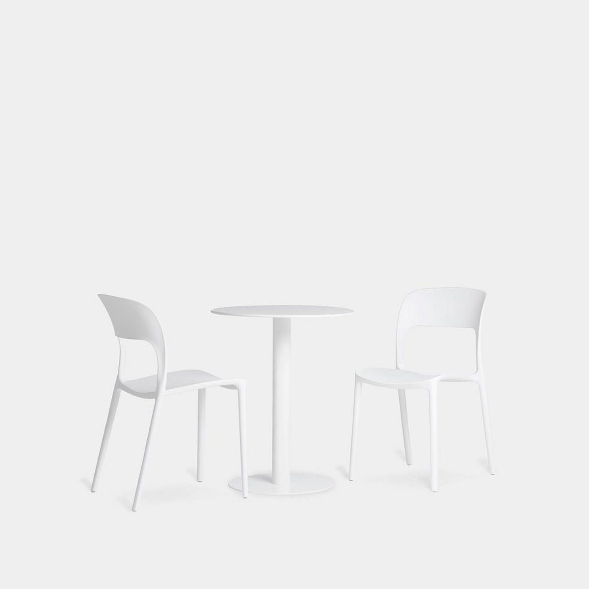 GARTEN-SET mit Tisch und 2 stapelbaren Stühlen in Weiß Klint - Weiß, Metall - Klast Home