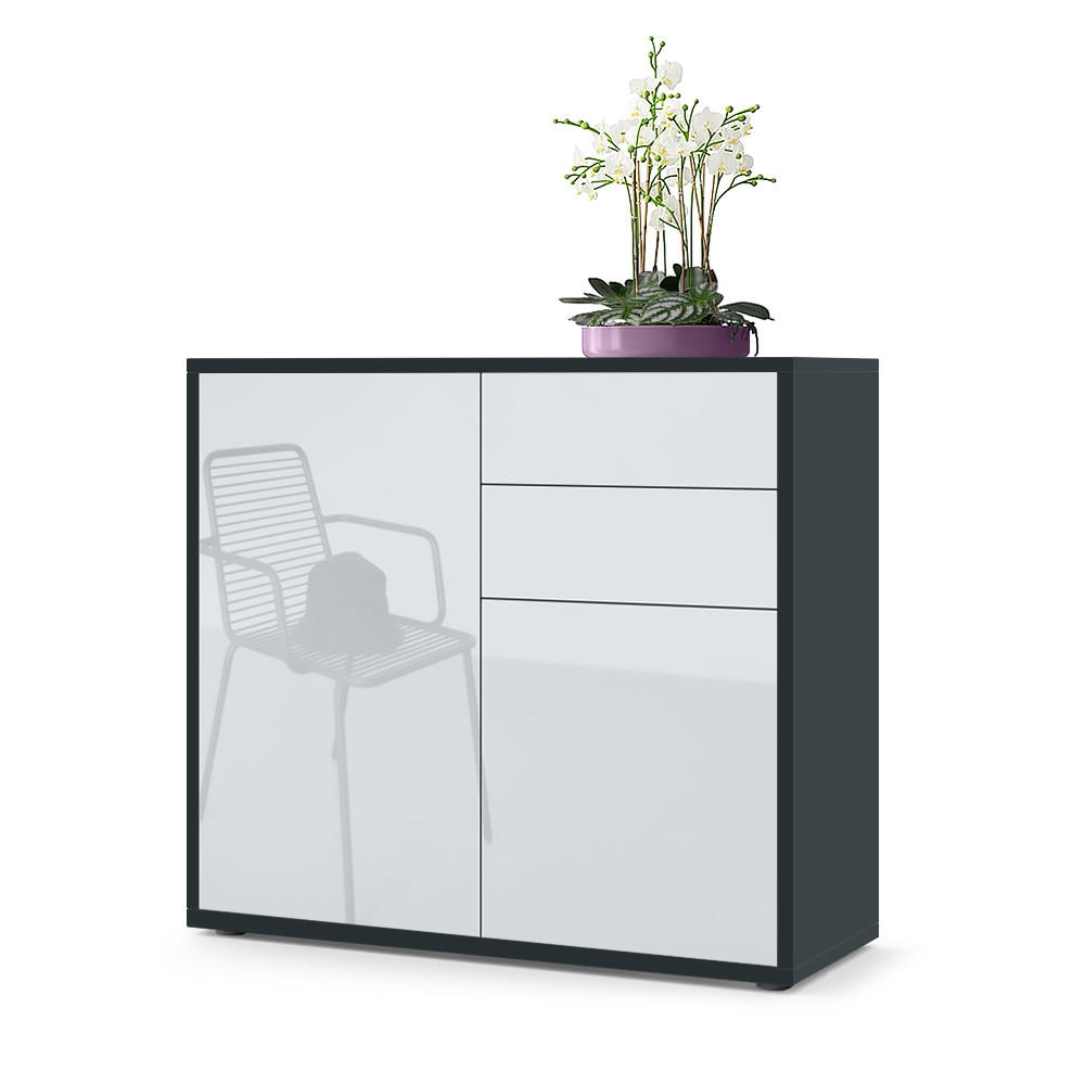 Vladon Kommode Weiß Hochglanz 79x74x36 cm