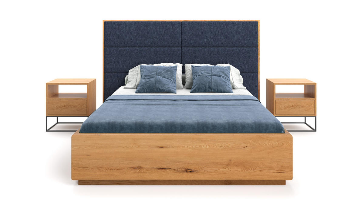 MASSIVHOLZBETT Dome aus Eiche mit Bettkasten 180x220 cm, Storm 77 (Blau) - Blau/Eichefarben, Holz (180/220cm) - Danzz